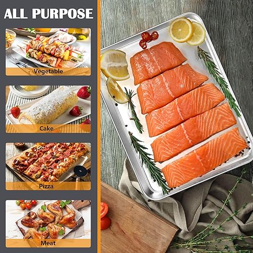 Miniatura 5 de Joyfair - Juego de bandejas para hornear de 12.5 pulgadas (2 unidades), bandejas de acero inoxidable para galletas, sartenes de metal comerciales