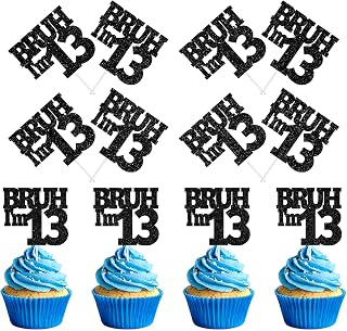 24pc Bruh I'm 13 Cupcake Topper, Bro It's My Birthday, Hello Thirteen, Happy 13th Birthday Party Decorations Supplies for Boys Girls