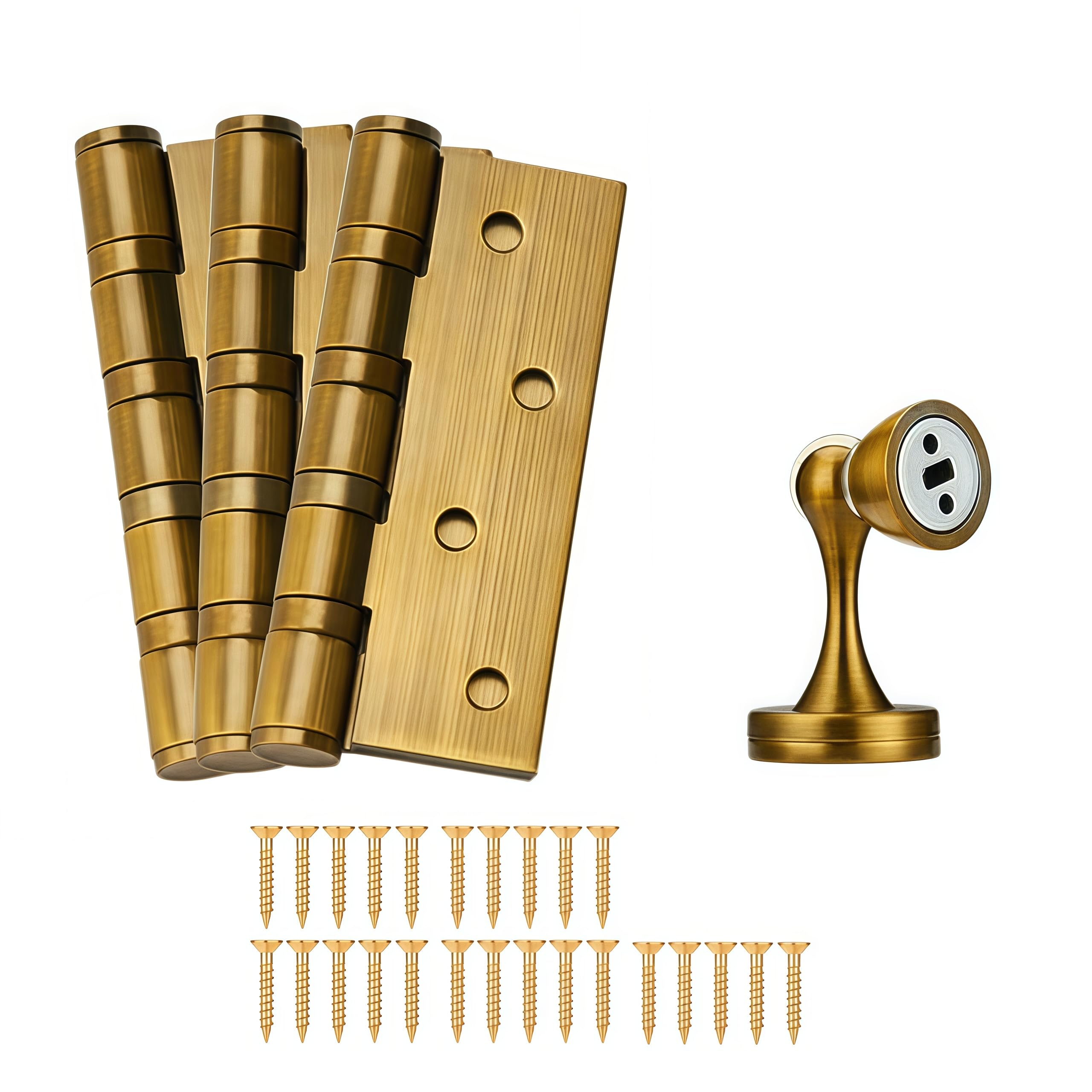 3 Pack of 5 Inch Stainless with Door Catches Antique Brass Casement Hinges