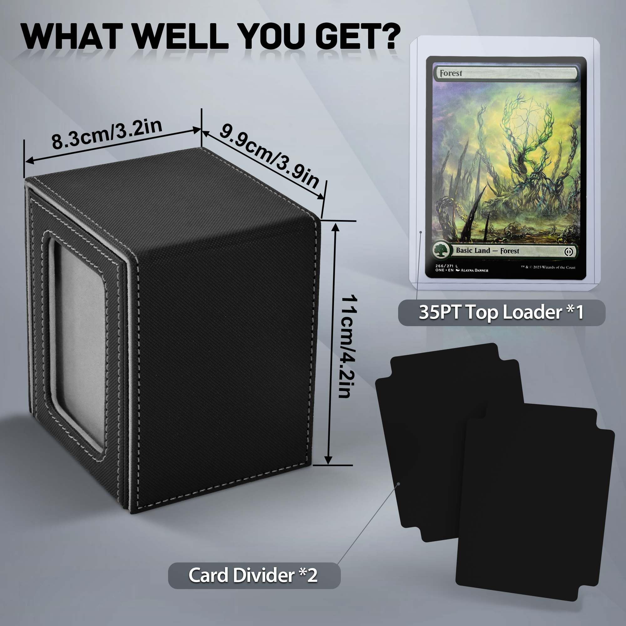 ZLCA MTG Deck Box z okienkiem dowódcy, pudełko do przechowywania kart kolekcjonerskich, pomieści 100 kart z podwójnymi rękawami, odpowiednie do TCG/CCG/PTCG/EDH/Magic/kart sportowych (czarne)