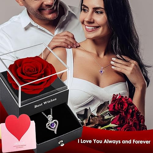 Miniatura 8 de Forever Rose - Caja de regalo con collar  Rosa eterna real con collar de plata de ley 925 en el interior, flor de rosa real encantada para el día de
