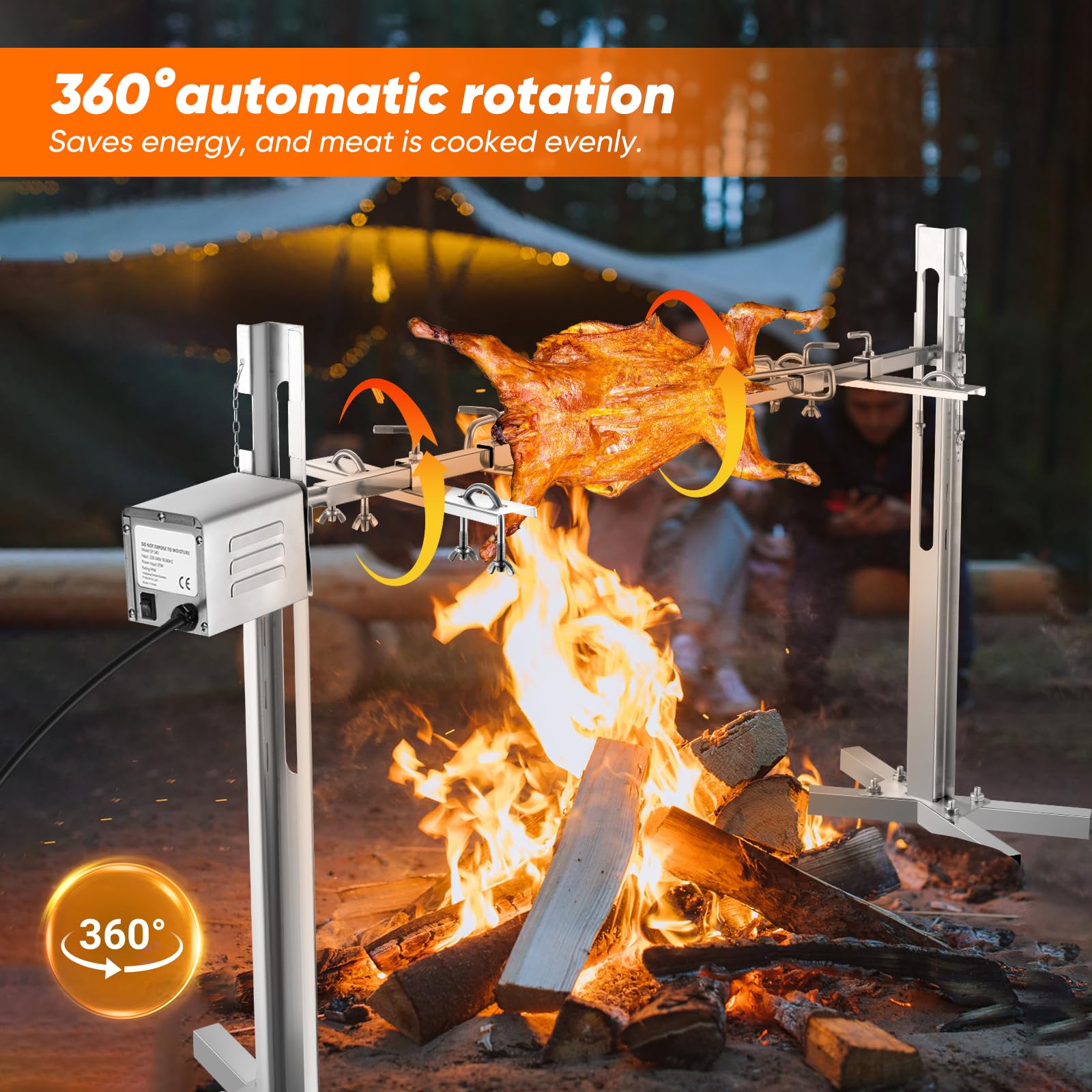 Motor para Barbacoa EléCtrico 15w 70kg Barbacoa de Acero Inoxidable 2.7 RPM Motor de Parrilla Barbacoa Giratoria para Barbacoa, Pollo, Cerdo, Cabra A La Parrilla Al Aire Libre