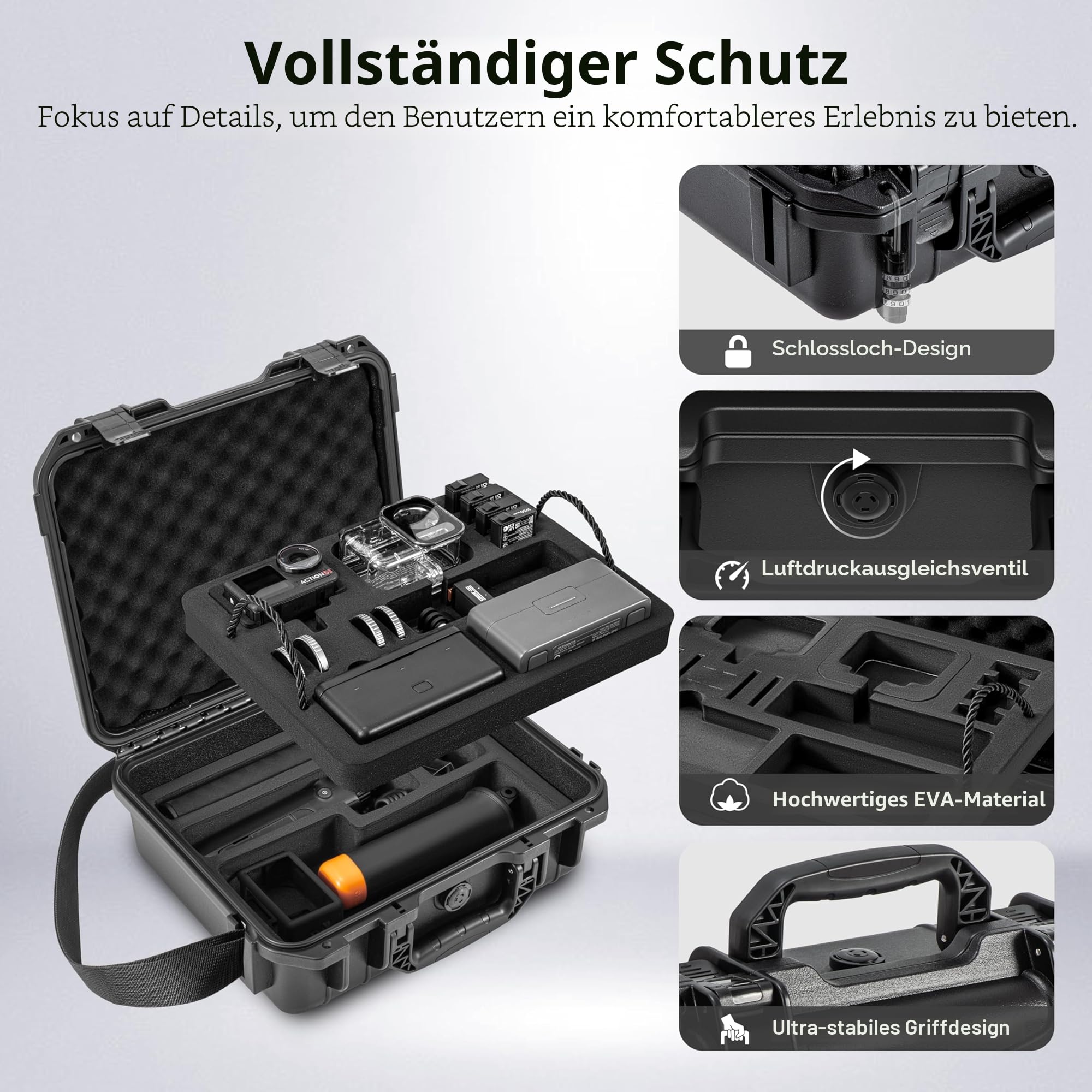 Tomat Action 6/5 Pro Koffer Hülle Wasserdicht Hart Doppellagig Tragetasche für DJI Osmo Action 6/5 Pro/4 Zubehör Hartschalen Reisetasche Tasche,Schutz, kompatibel mit MIC 2/multifunktionaler Ladegriff