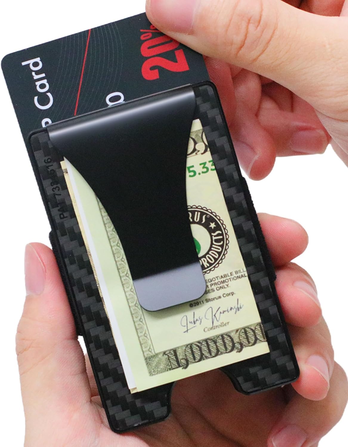 Storus Smart Wallet RFID Blocking Card Holder Money Clip Minimalist Slim Pocket Wallet for Men, Gift, Travel - Carbon Fiber