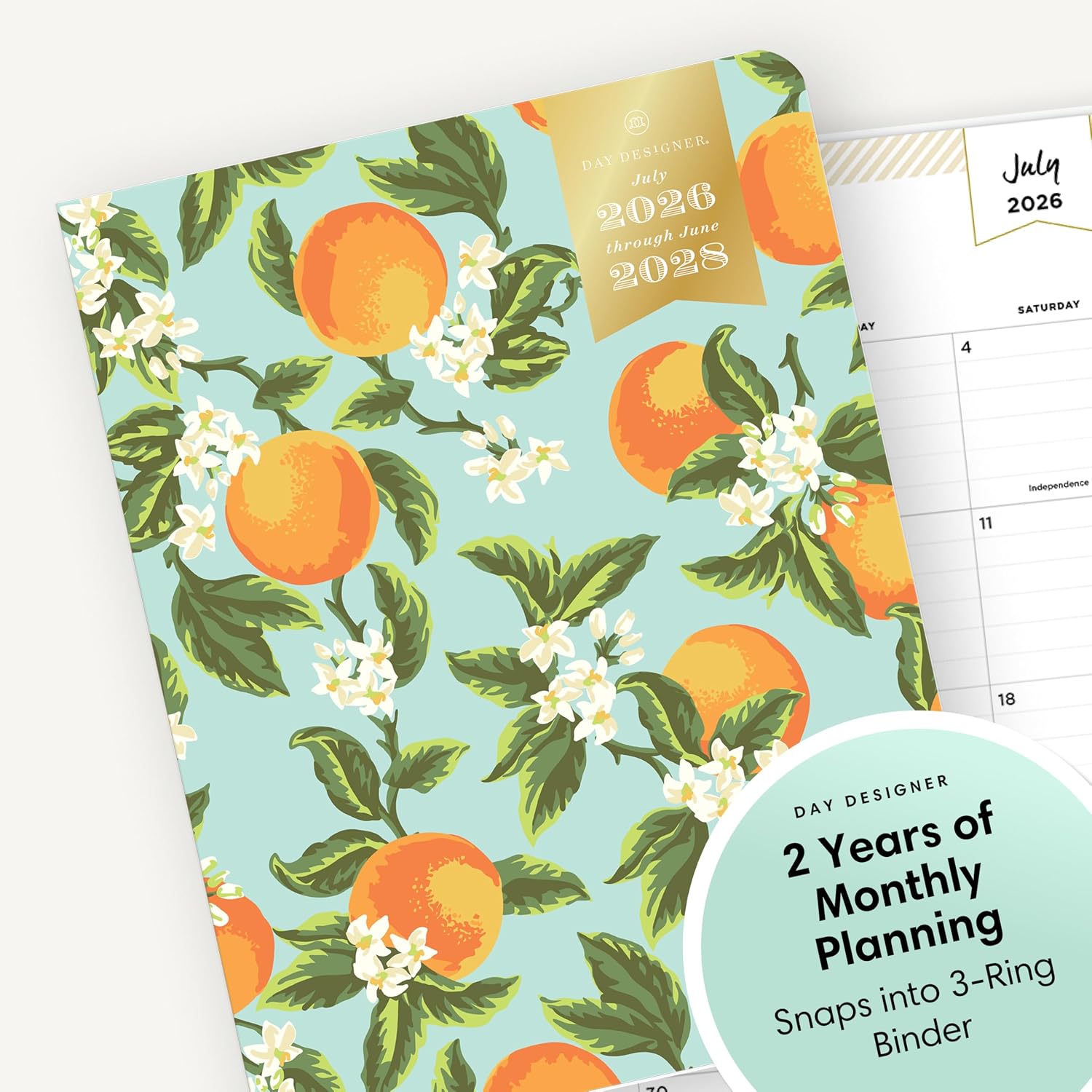 Blue Sky Day Designer 2026-2028 Monthly Academic Year 24 Month Planner Calendar, July 2026 - June 2028, 8.5" x 11", Flexible Cover, Stapled Binding, Orange Blossom Mint