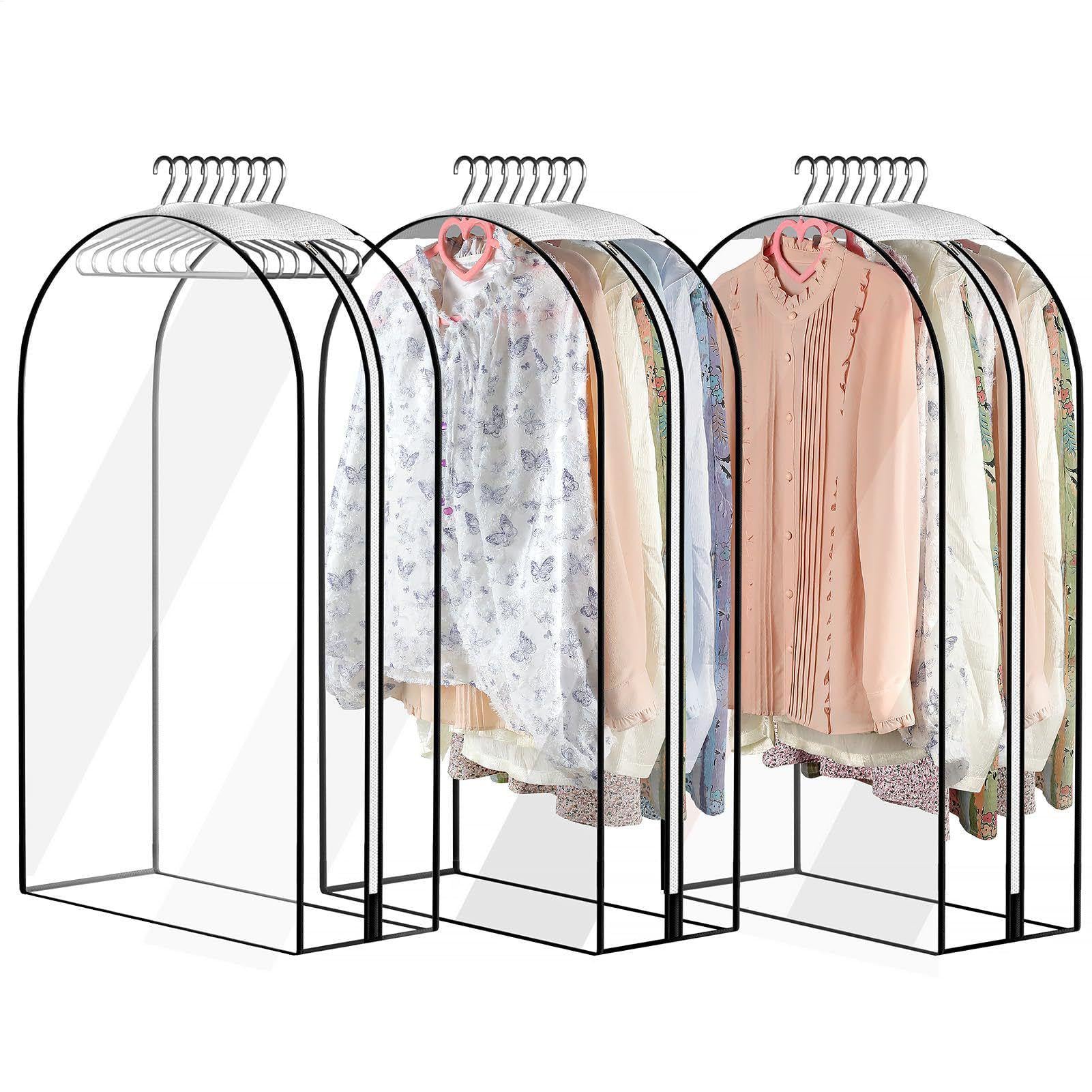 Lot de 3 housses de manteau transparentes à fermeture éclair pour placard