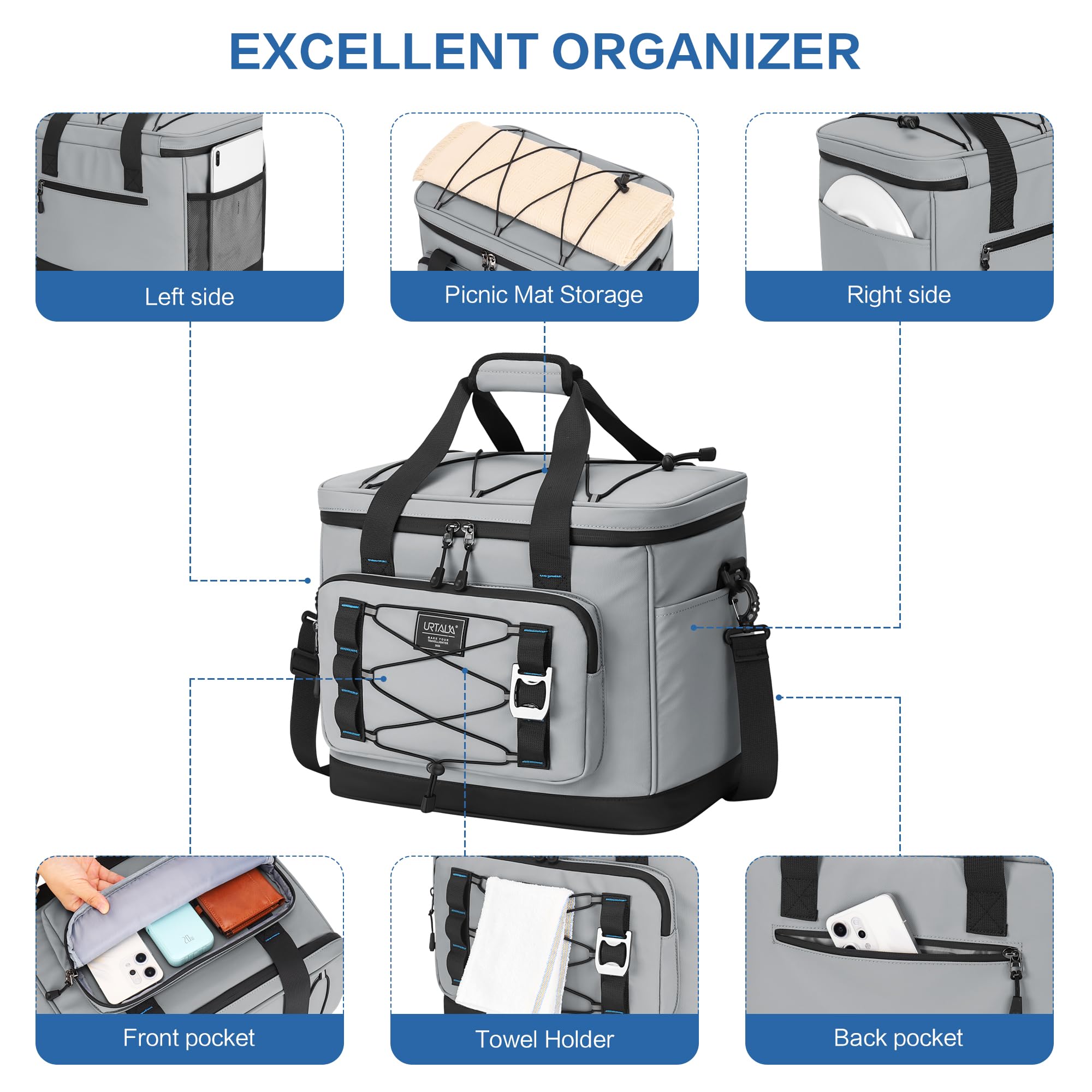 Urtala Sac Isotherme, Glacière Isotherme et Imperméable pour Le Camping, Les Voyages, Les Courses et la Pêche, 30 L