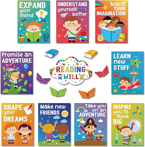 Miniatura 1 de Nezyo 10 carteles y carteles de lectura en el aula de 11.8 x 9 pulgadas, tablón de anuncios de lectura de aula, mentalidad de crecimiento,