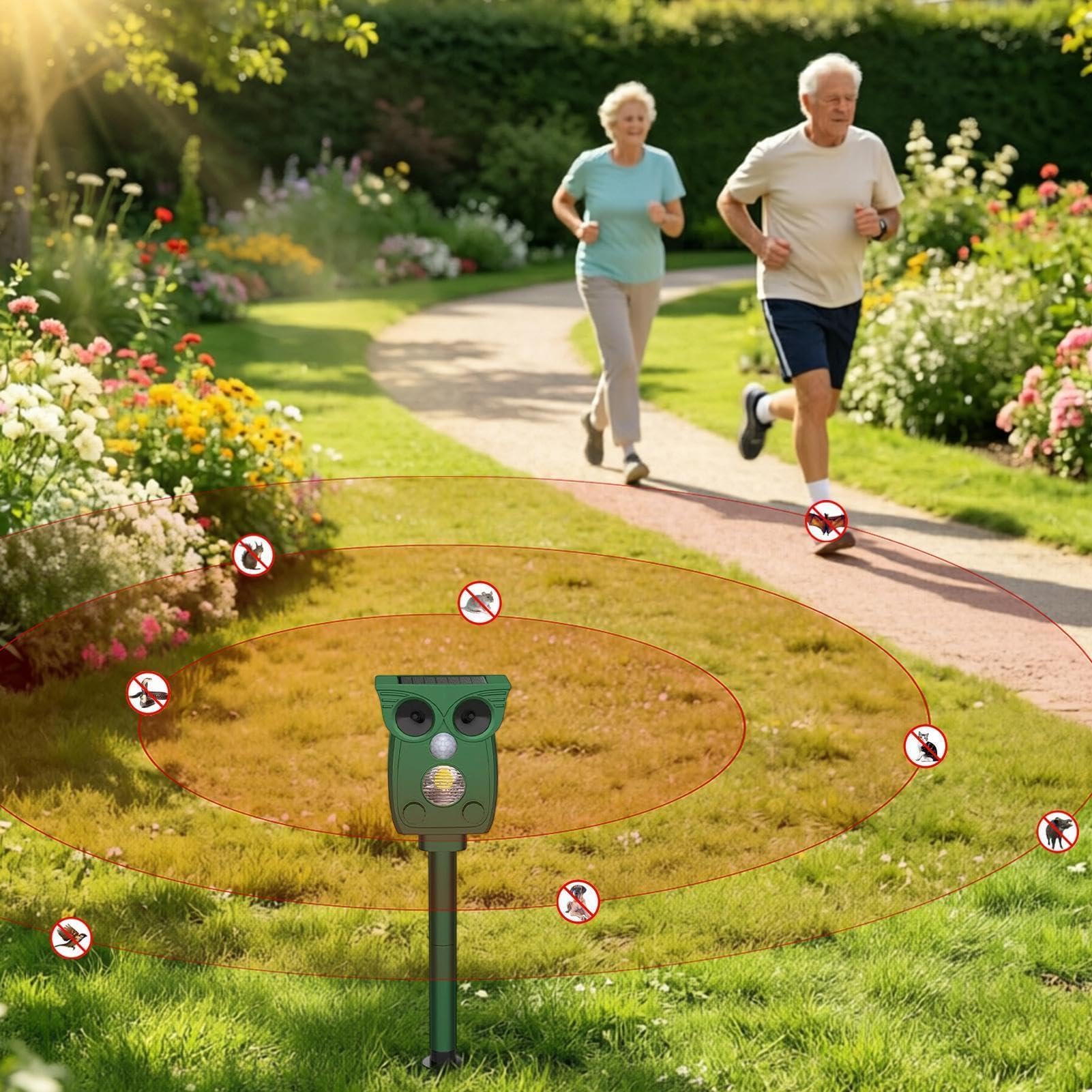 Espantapájaros electrónico - Sistema de protección ultrasónico de depredadores para jabalí, gato, perro - Señal de advertencia automática impermeable para granja, jardín, balcón, exterior