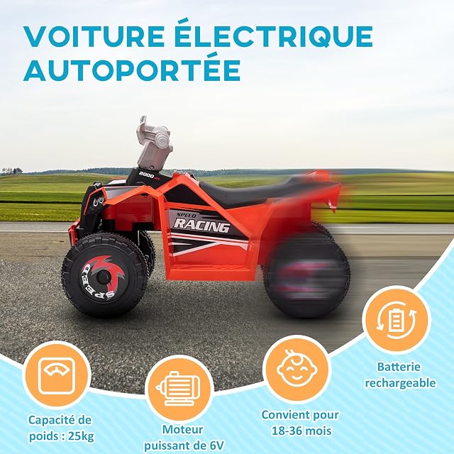 Foto 5 de 8 de HOMCOM Quad eléctrico para niños 6V 70x41,5x48,5cm Rojo