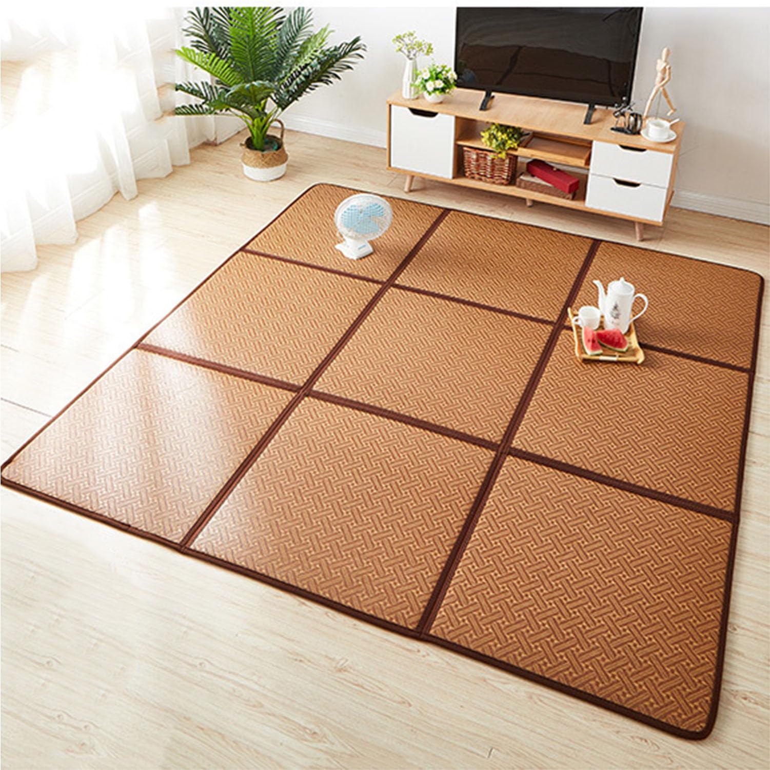 Tappetino pieghevole giapponese in rattan, antiscivolo, tappeto da gioco per bambini, morbido tappeto per gattonare per soggiorno e camera da letto, 4 pezzi, 120 x 180 cm, ideale per la sicurezza di