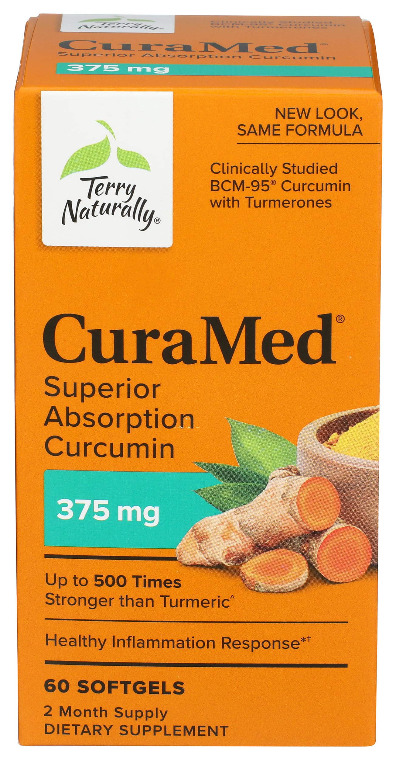 CuraMed 375mg - Antioxidant Supplement for Brain & Immune Health Support - Dietary Supplement with Curcumin & Turmeric Essential Oil - Herbal Liver Support - 60 Softgels