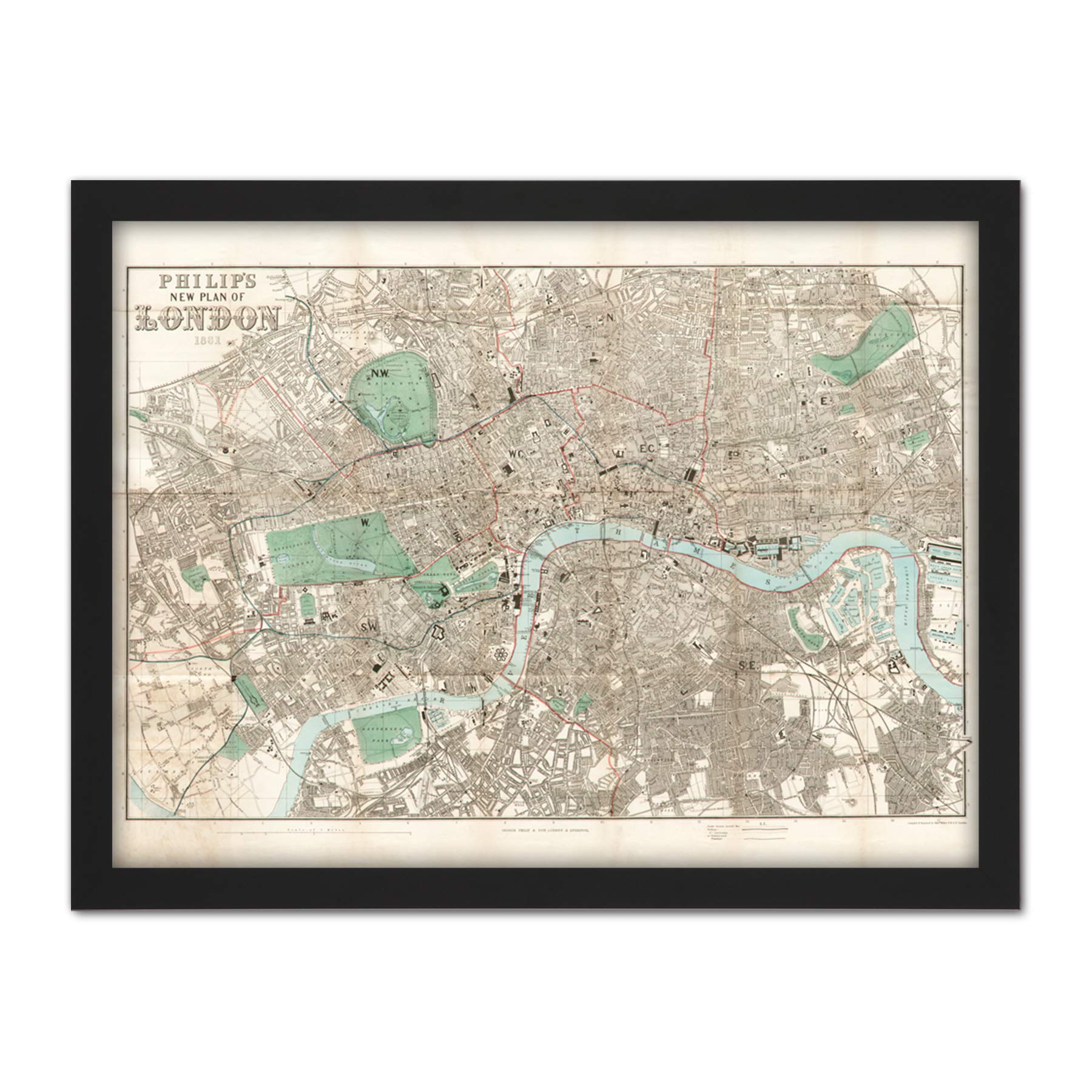 Artery8 Map Philip 1881 London City England Plan Chart Artwork Framed Wall Art Print 18X24 Inch