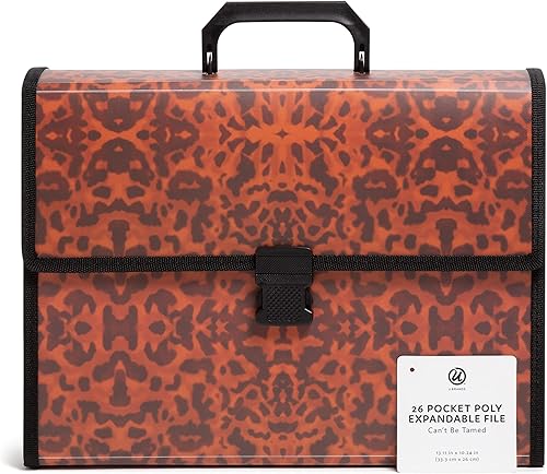 Miniatura 7 de U Brands Carpeta de archivo de polietileno expandible de 26 bolsillos, suministros de oficina, estampado de leopardo, 13.11 x 10.24 pulgadas