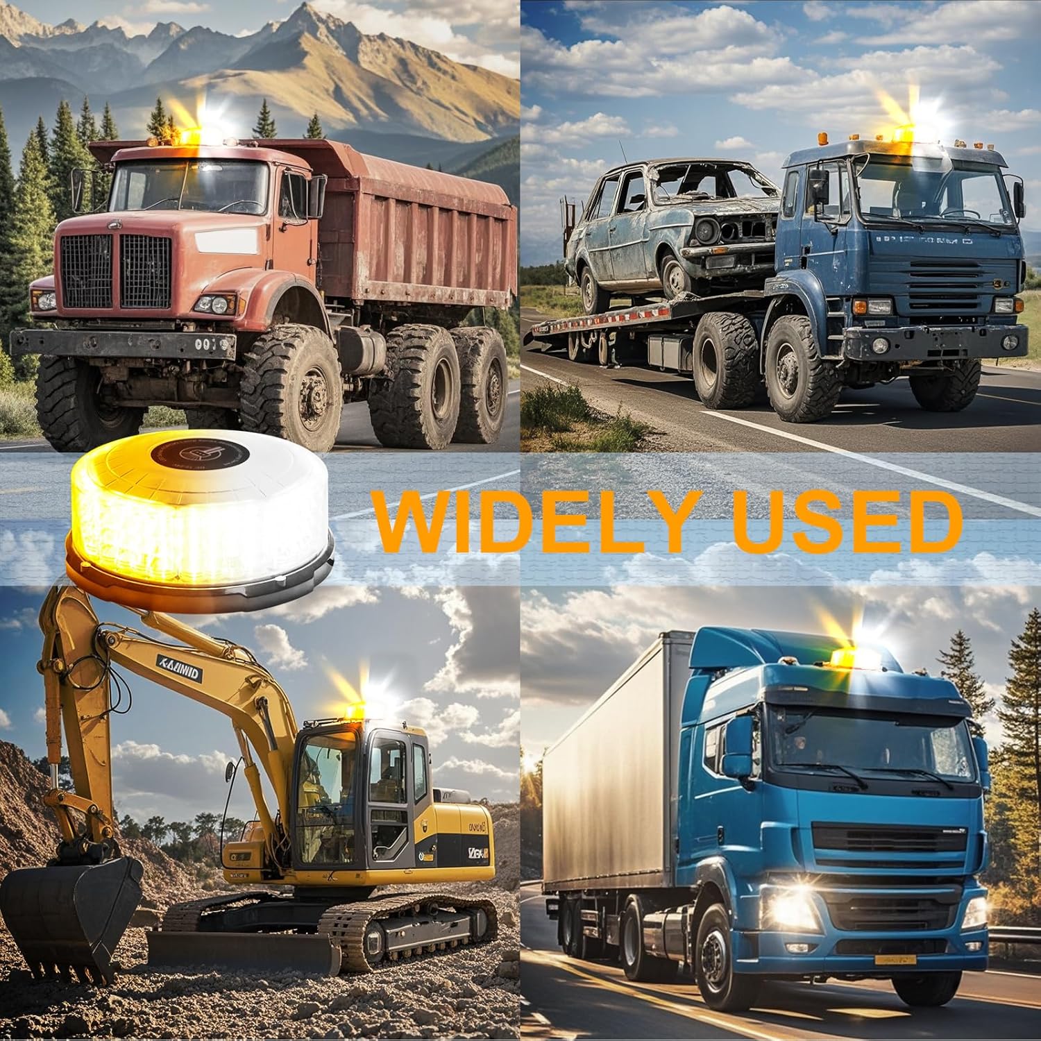 1PCS LED Strobe Beacon Light, Magnetic Beacon Flashing Safety Warning Emergency Light for Vehicles, Trucks, Forklift, Tractors, Golf Carts, Car, Tow, Cigarette Lighter Plug (Amber&White)