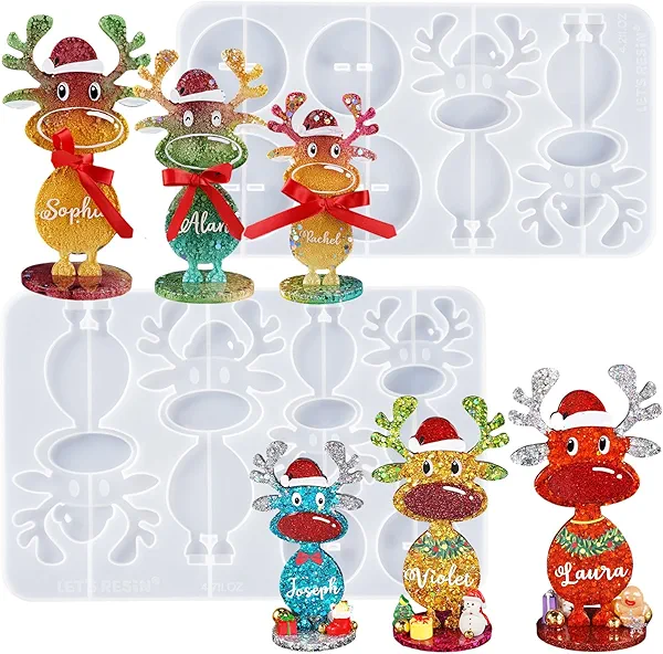 LET'S RESIN Christmas Resin Molds Silicone, 3 Sizes Standing Reindeer Silicone Resin Molds, Christmas Ornament Resin Molds for Family Christmas Decoration,Gifts,Table Place Names,Winter Parties