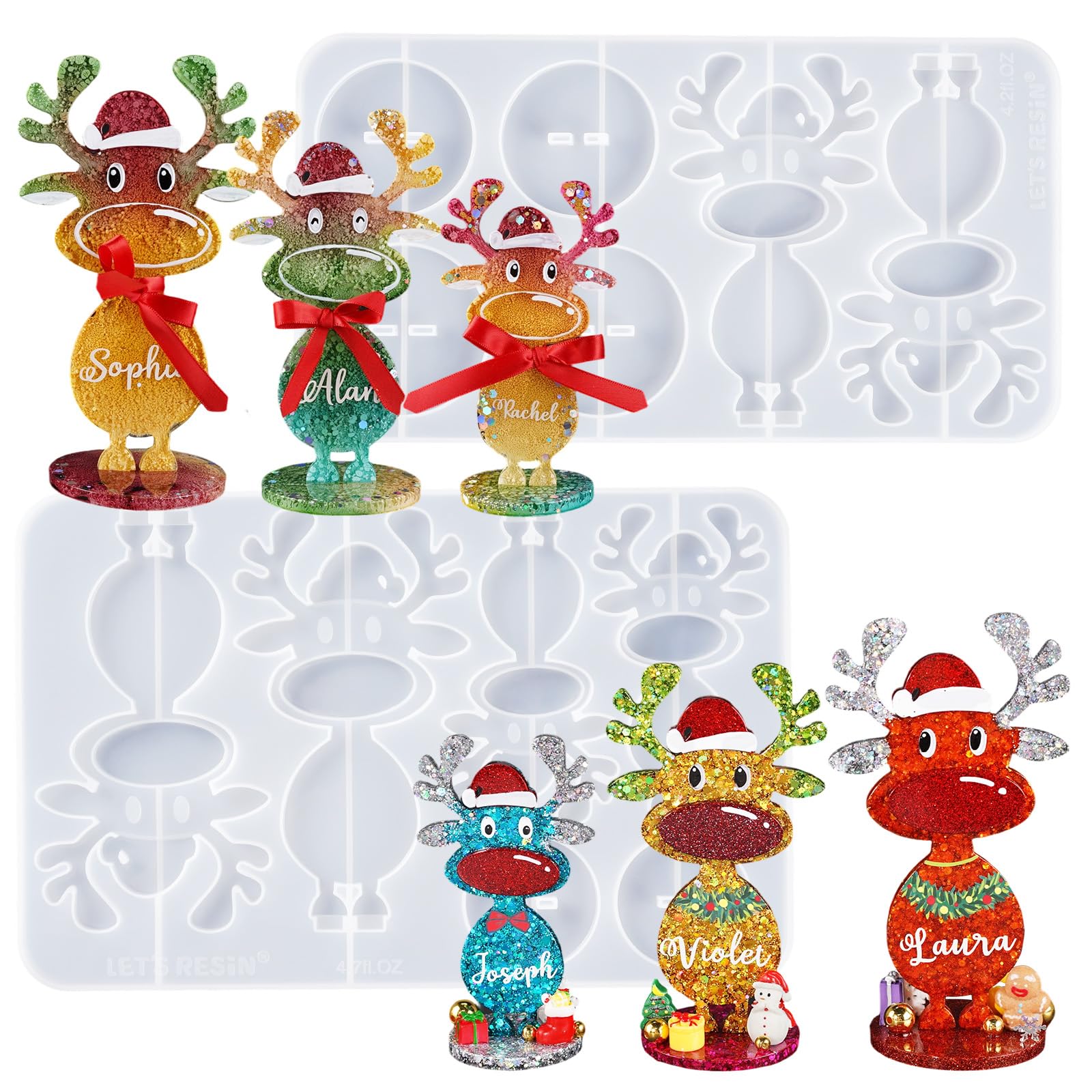 Let's Resin Christmas Resin Molds Silicone, 3 Sizes Standing Reindeer Silicone Resin Molds, Christmas Ornament Resin Molds for Family Christmas Decoration,Gifts,Table Place Names,Winter Parties