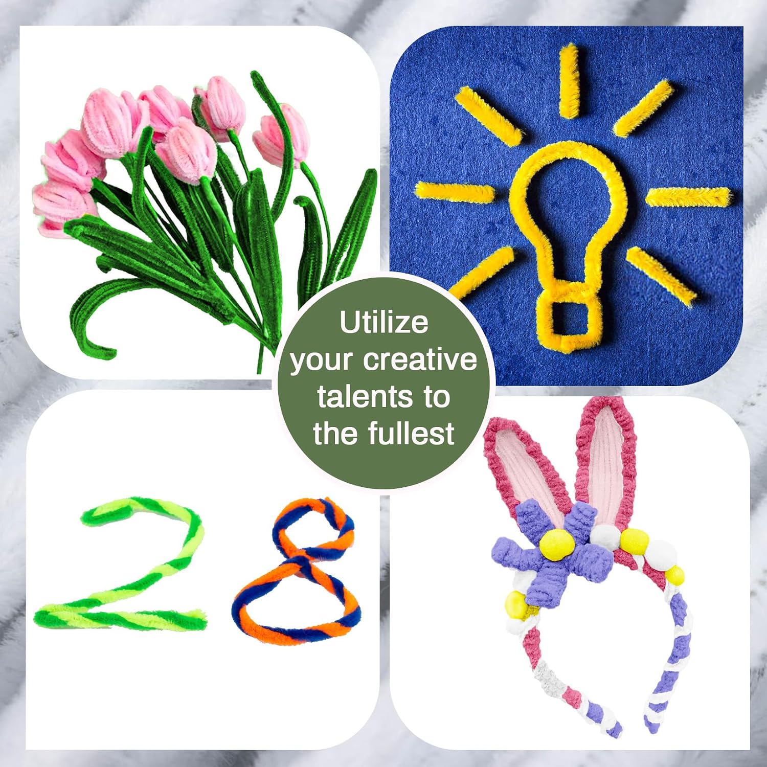 Mother's Day Pipe Cleaners Craft Supplie - RAINFLOW White Chenille Stems Fuzzy Sticks for DIY Bouquets, Animals & Holiday Crafts, 200 PCS