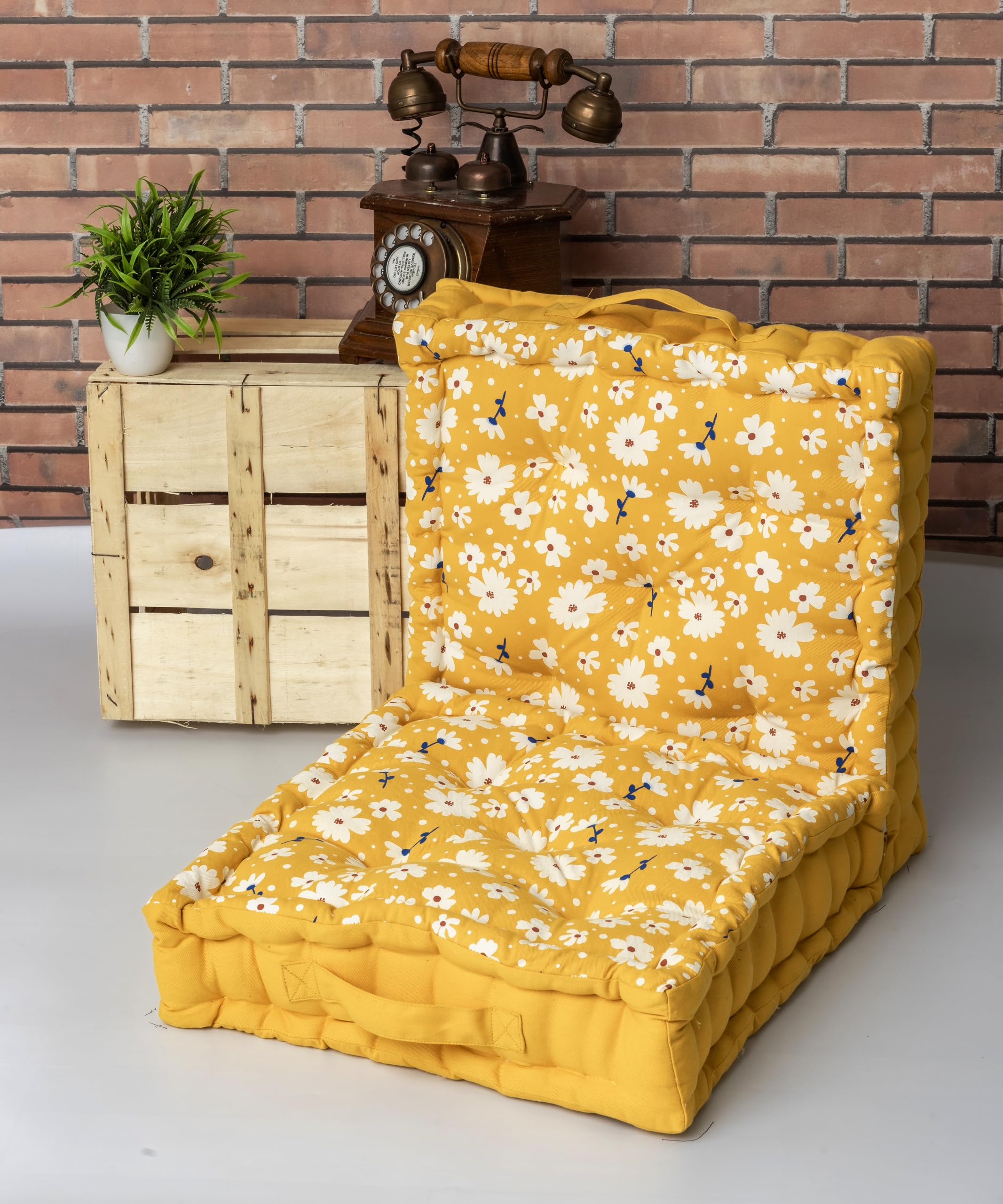 SKANDA FAB Premium Printed Floor Cushion Meditation Floor Pillow, Square Large Pillows for Bench/Chair Cushion/Living Room/Balcony/Outdoor Daisy Flower Mustard 40 x 40 x 10 cm (Pack of 2) (B0CS31PHGN) Amazon Price History, Amazon Price Tracker