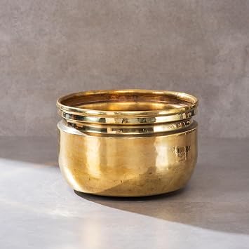 P-TAL Large 100% Pure Brass Planter Pot | Handcrafted Decorative Indoor Plant Holder | Golden Finish Traditional Metal Flower Pot for Living Room, Corner & Office Decor | 11.75 x 11.75 Inch