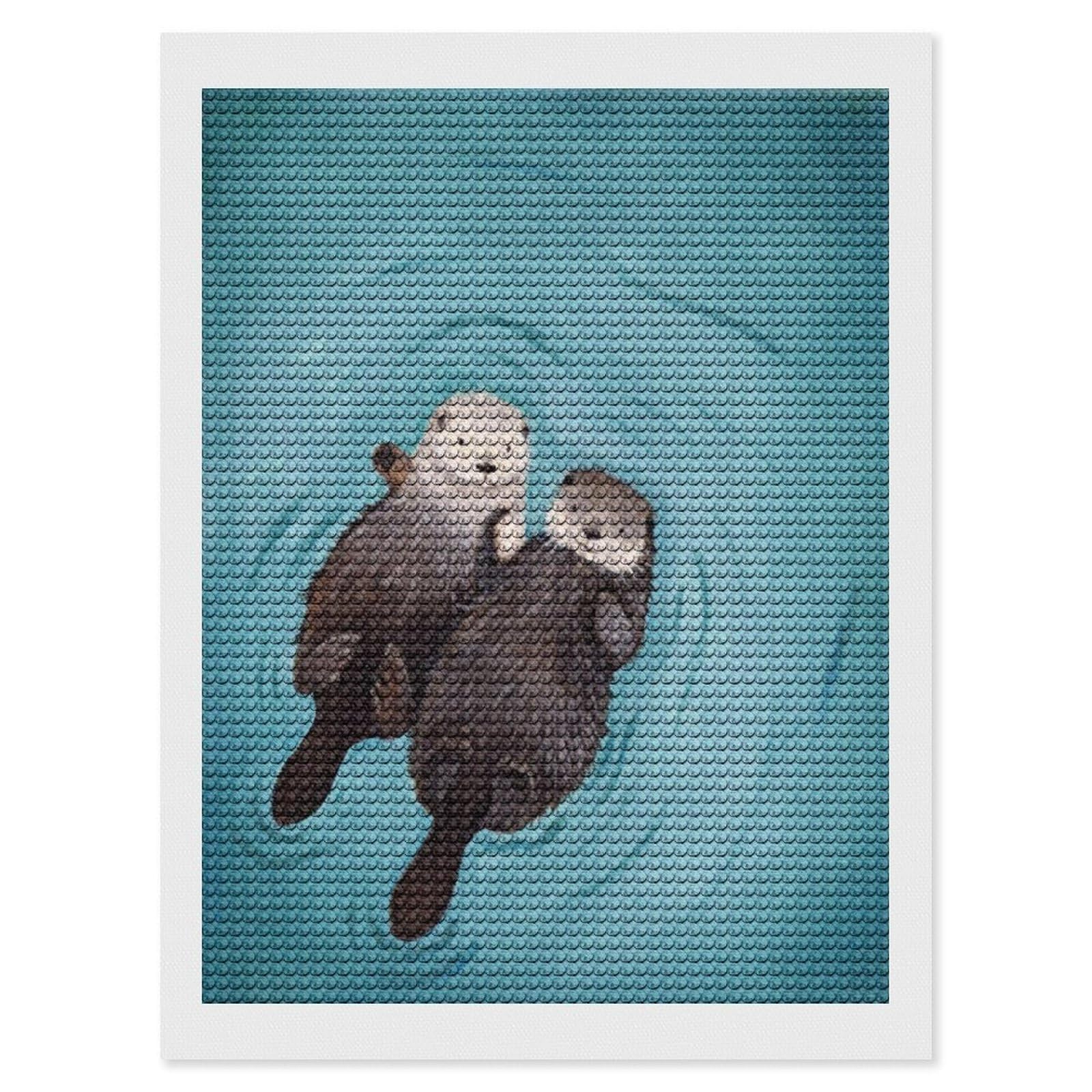 Otters Holding Hands Diamond Art Kits for Adult Round Full Drill Diamond Dots Paintings for Beginner Picture Art DIY Diamond Painting Kits 5D Diamond Art Painting for Home Wall Decor 12"x16"