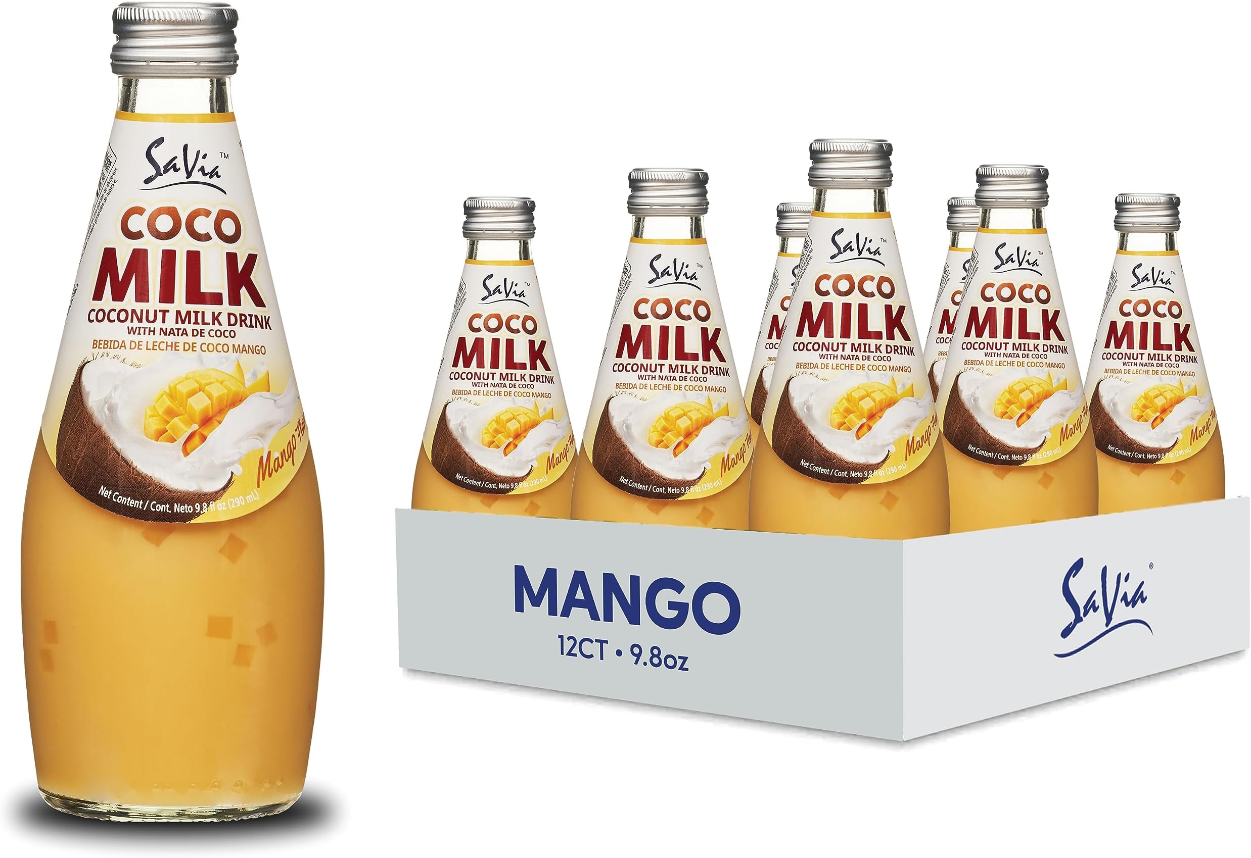 Savia - Coconut Milk Drink, Quality Coconut-Based Beverage, Made with Real Coconut Pulp & Natural, Delicious & Refreshing, Vegetarian, Gluten-Free(9.8oz, 12-Pack) (Mango)