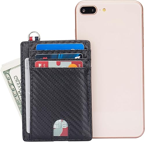 Miniatura 7 de Billetera delgada minimalista con bolsillo frontal, bloqueo RFID de viaje, billetera delgada de cuero, tarjetero para tarjetas de crédito para