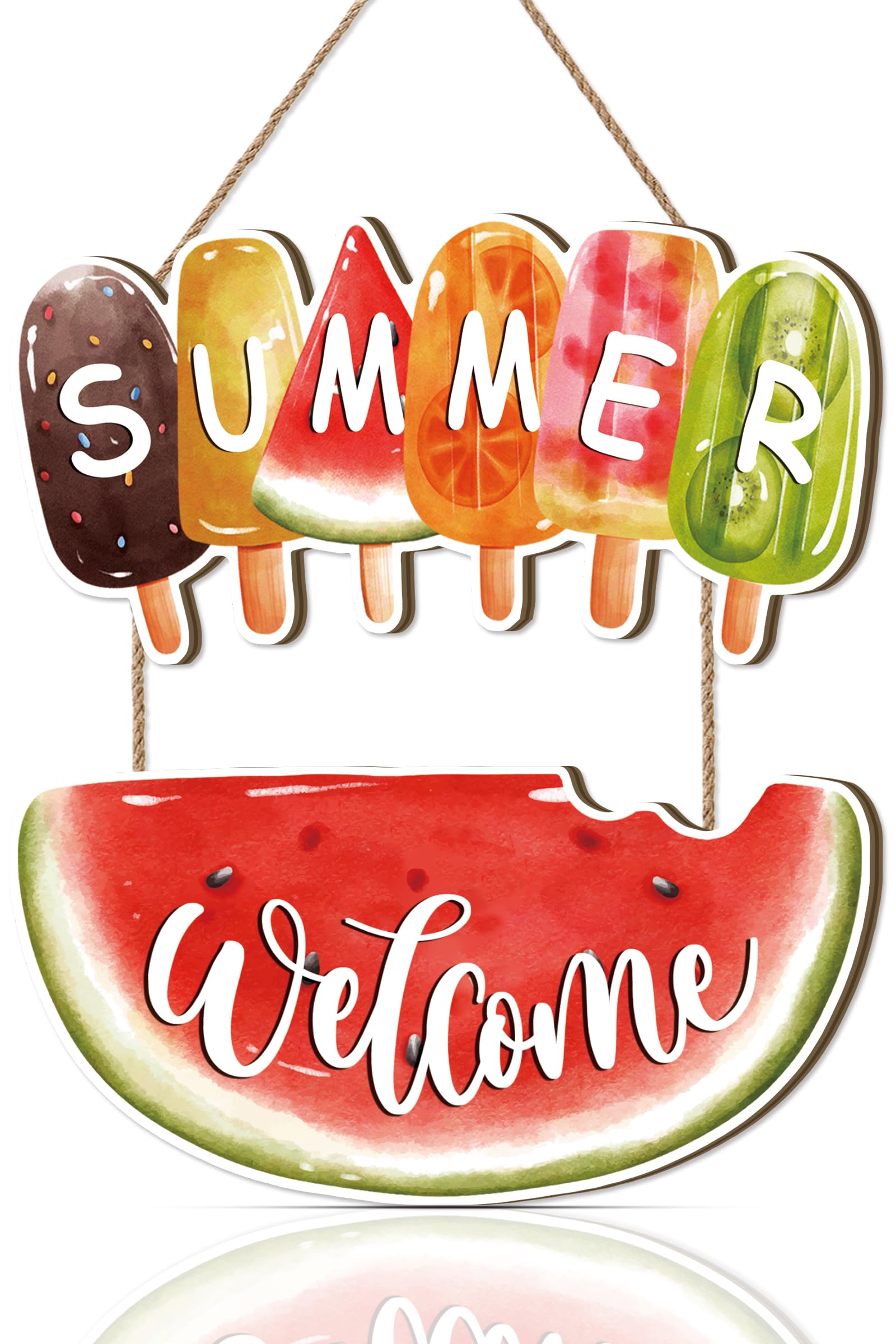 Celestdeco Summer Door Hanger,Watermelon Door Sign,Lolly Popsicle Decor,Watermelon Hanging Decor,Summer Welcome Sign,Ice Cream Plaque Hawaiian Beach