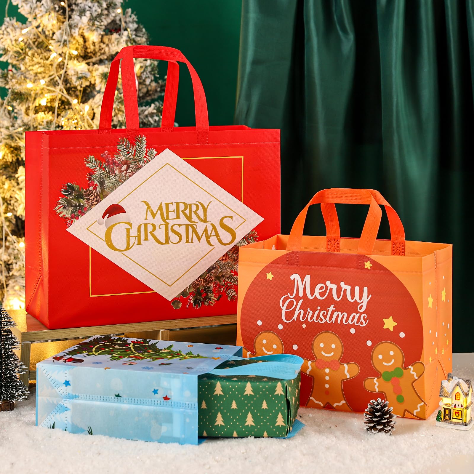 24 Pack Christmas Gift Bags - Large Reusable Tote Bags With - View #6