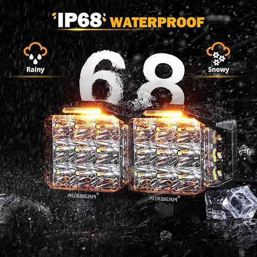 Miniatura 8 de Auxbeam 5" 168W LED Cube Pods Offroad Driving Light with Side Shooter, 16440LM Super Bright Square Offroad Lights with 270Combo Beam, Amber DRL for