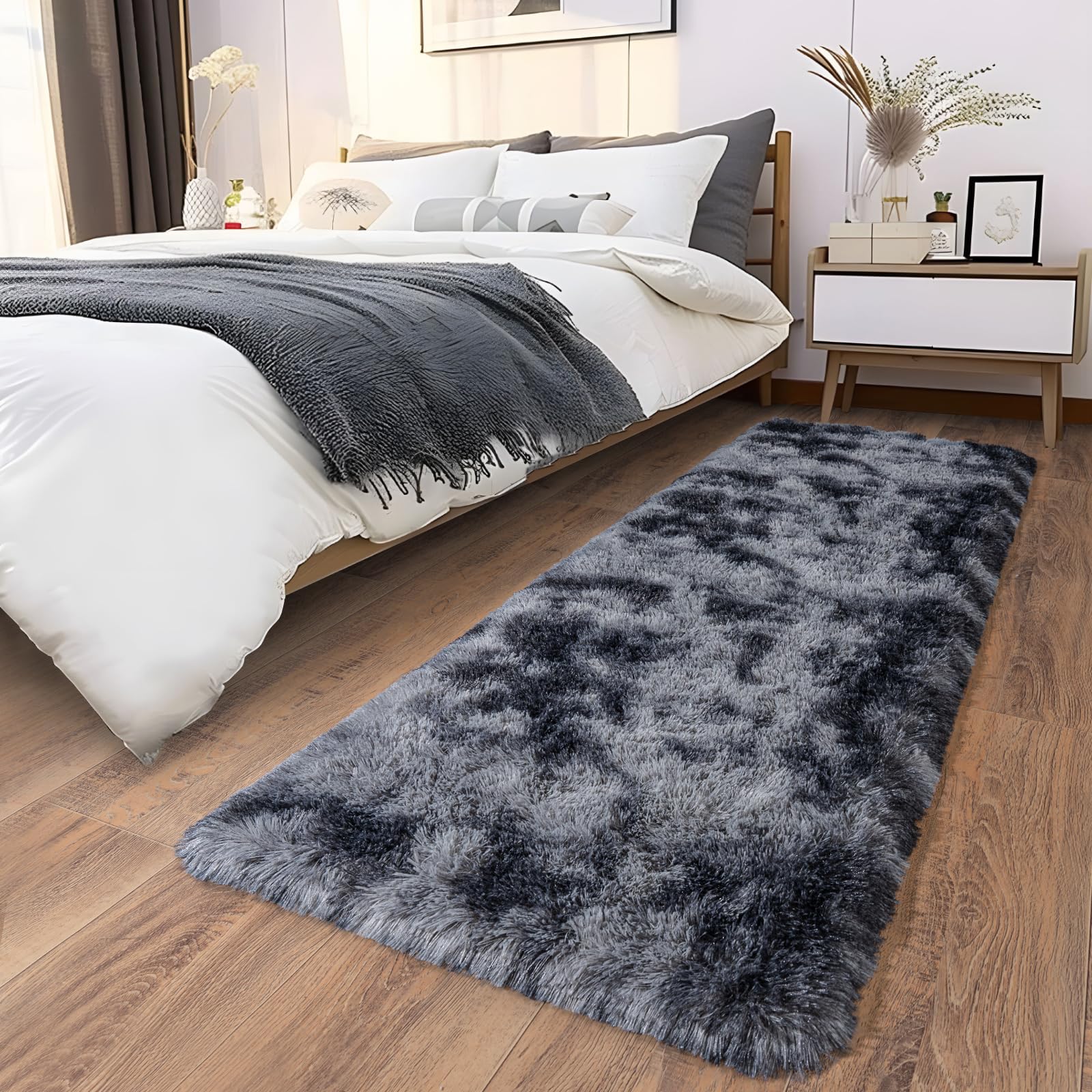 Ailyei Ultra Soft Runner Rugs for Bedroom Hallways with Upgraded Non-Slip Rubber Backing & Thick Memory Sponge, 2 Packs 2x6 Feet Fluffy Shag Throw