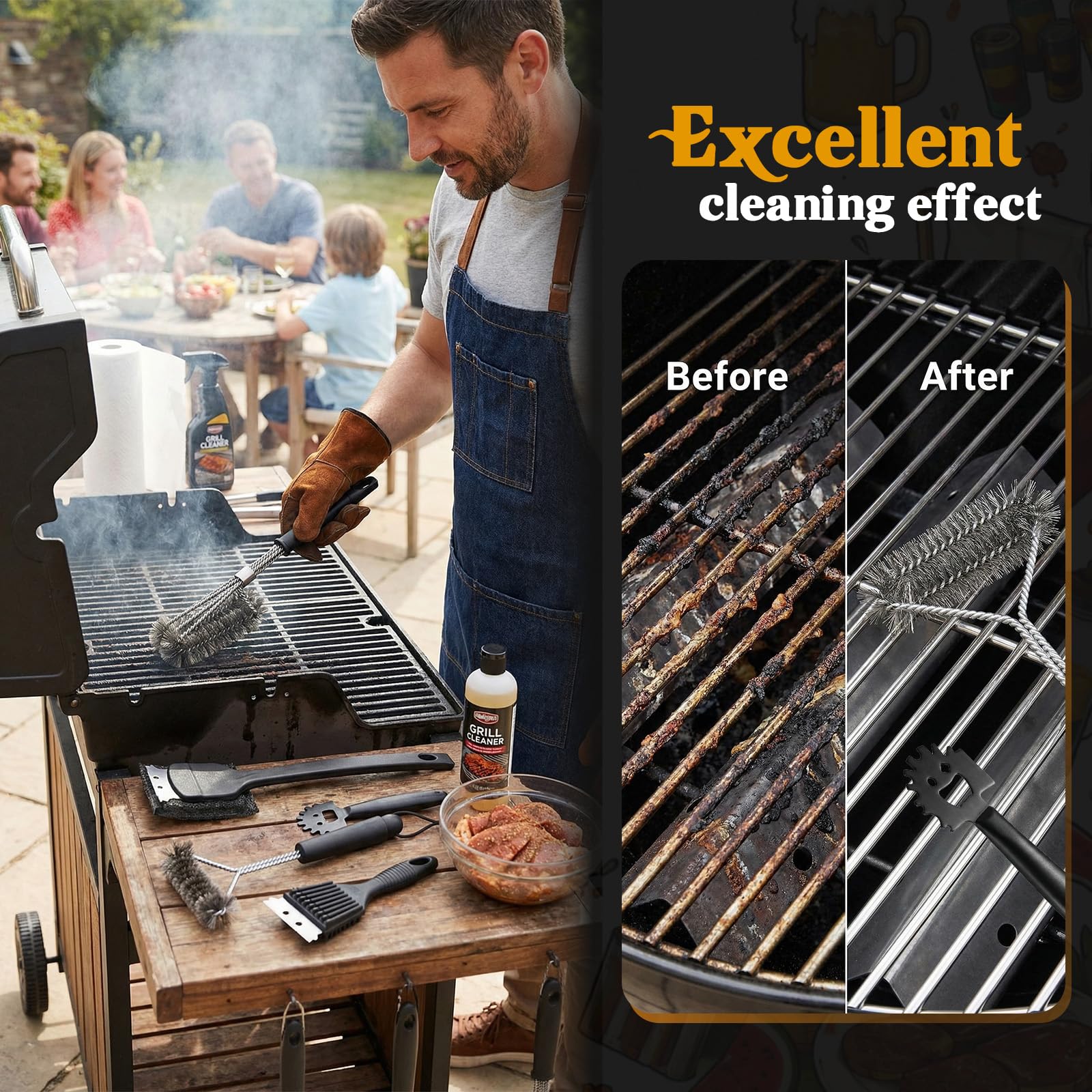 Set di 5 spazzole per barbecue per esterni, in acciaio inox 304, con raschietto, coda appuntita, triangolare, spazzola abrasiva per griglie a gas, porcellana, Charbroil per uomini e papà