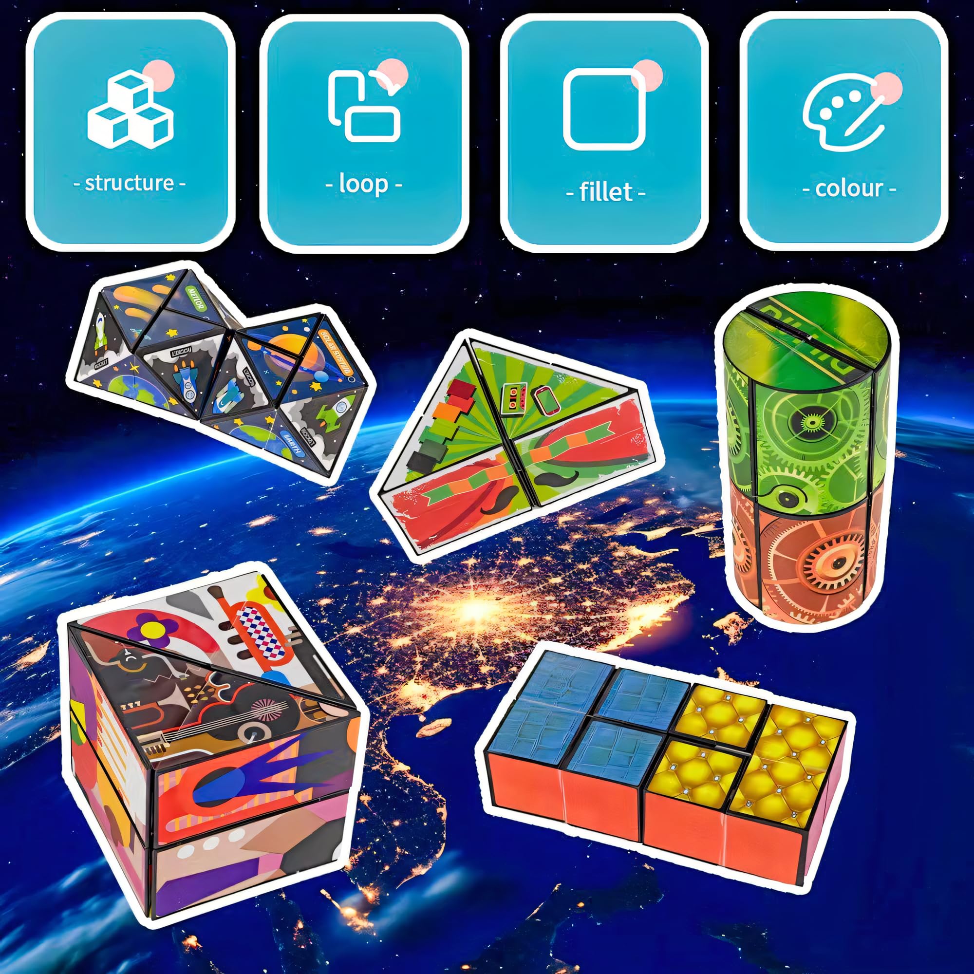 Magic Cubes 6 en 1 Asombroso Rompecabezas 3D, Cubo Infinito Transformador, Puzzle Cubes, Juguetes para aliviar el estrés, Regalos Creativos para Niños Adultos