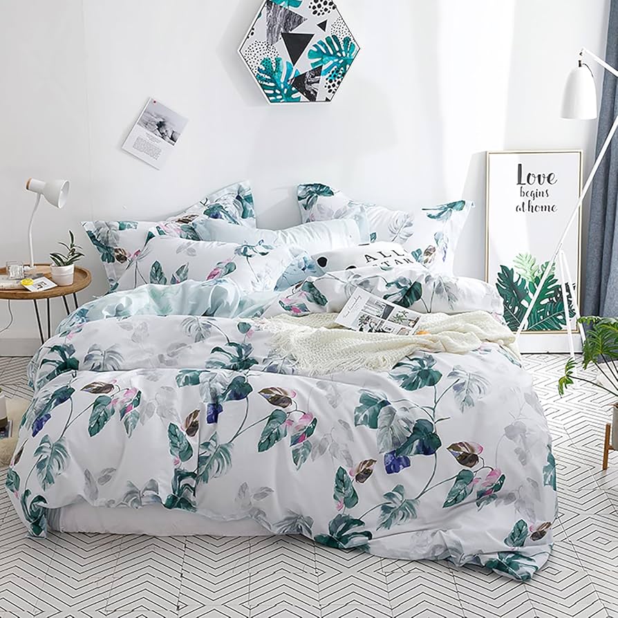 掛け布団カバー・ピローカバーセット クイーンサイズ 花柄 Amazon｜花柄掛け布団カバー クイーン コットン100% アクアリーフ