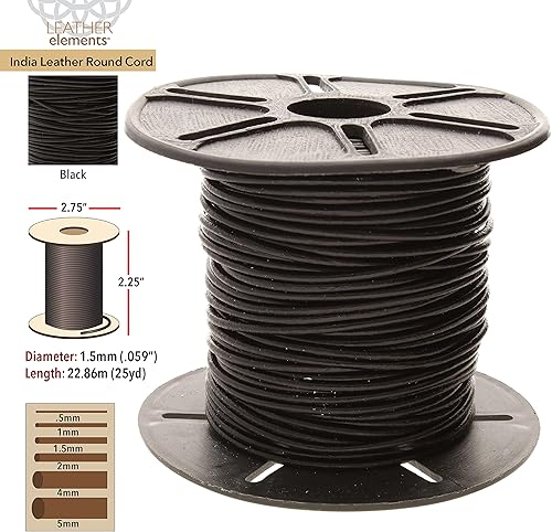 Miniatura 3 de The Beadsmith Cordón de cuero, negro, carrete de 0.059 in, 25 yardas, 75.0 ft, tanga de cuero indio ideal para trenzar, cuentas, collares, cordones