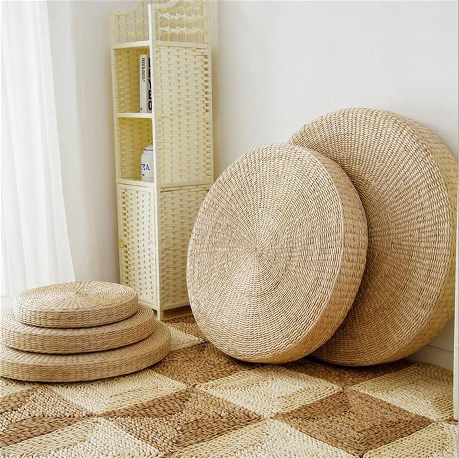 JINGYAN Chair Pads 5 Size Straw Round Mat Floor Meditation Yoga Chair(50x50cm)
