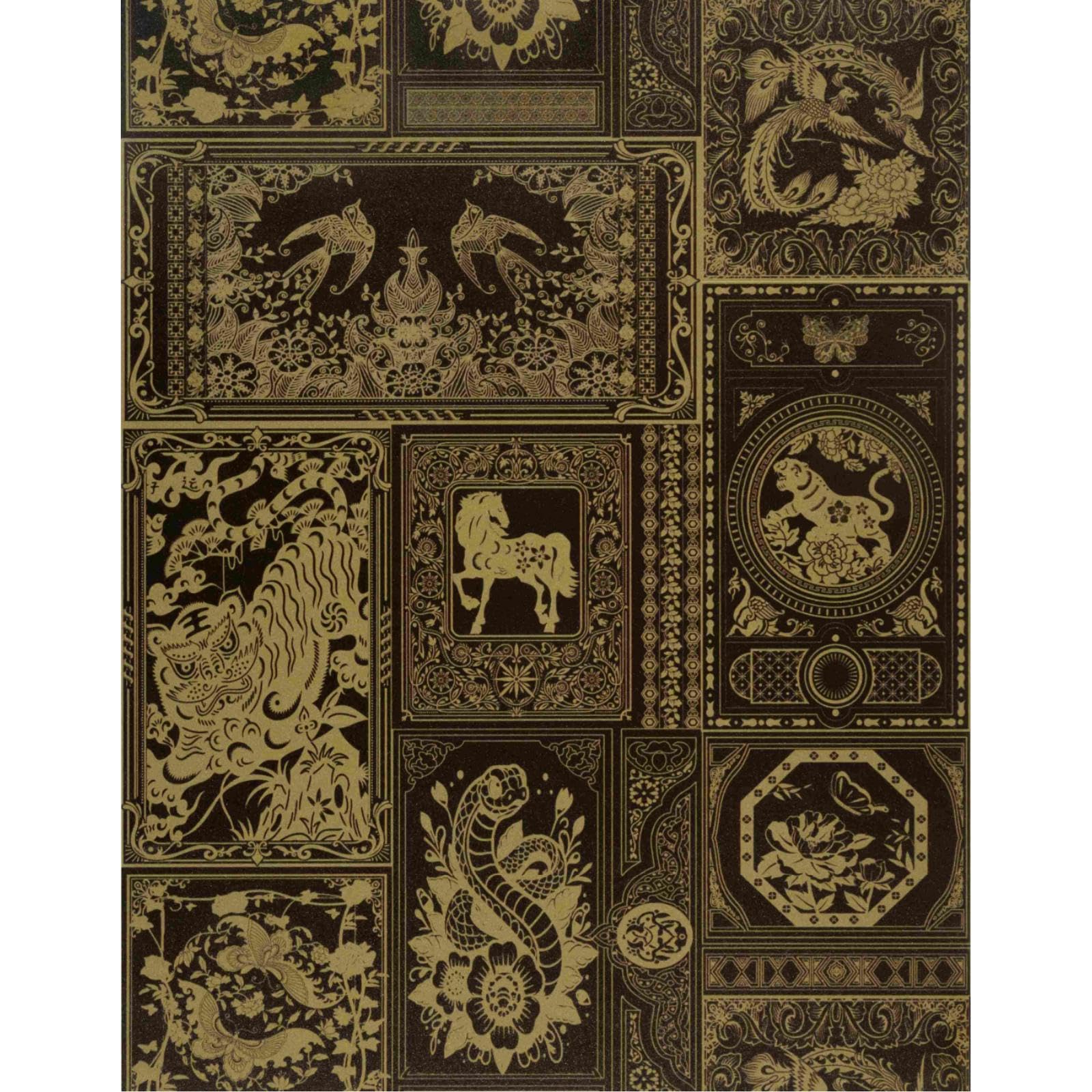 Papier peint noir et doré rétro animaux 45x500cm auto-adhésif et imperméable