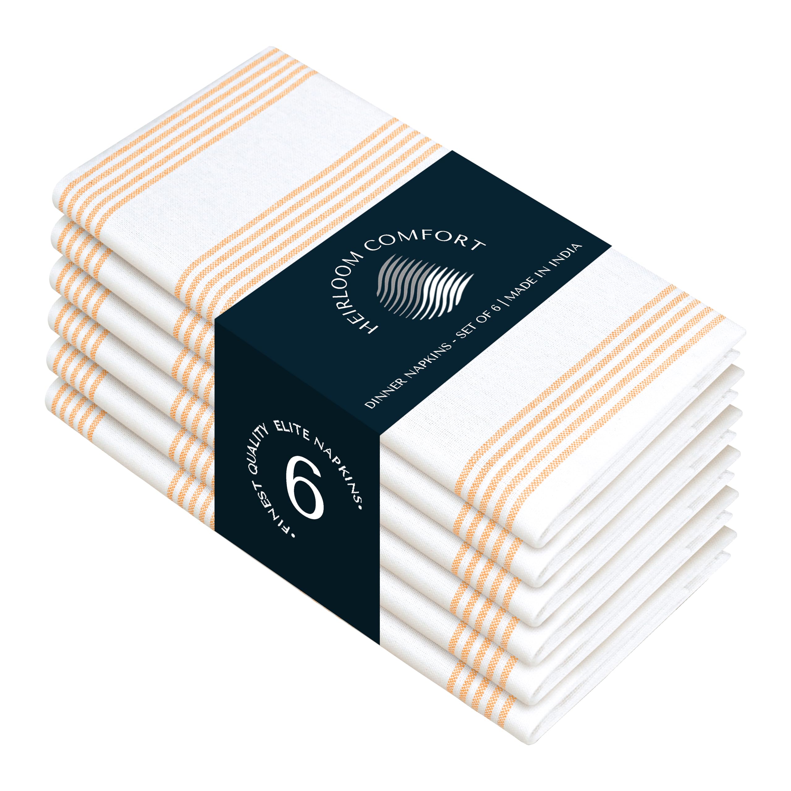 Servilletas de tela a rayas amarillas mostaza (juego de 6), 45 x 45 cm, 100 % algodón, servilletas de mesa a rayas para cena, almuerzo, otoño, reutilizables y lavables a máquina, para