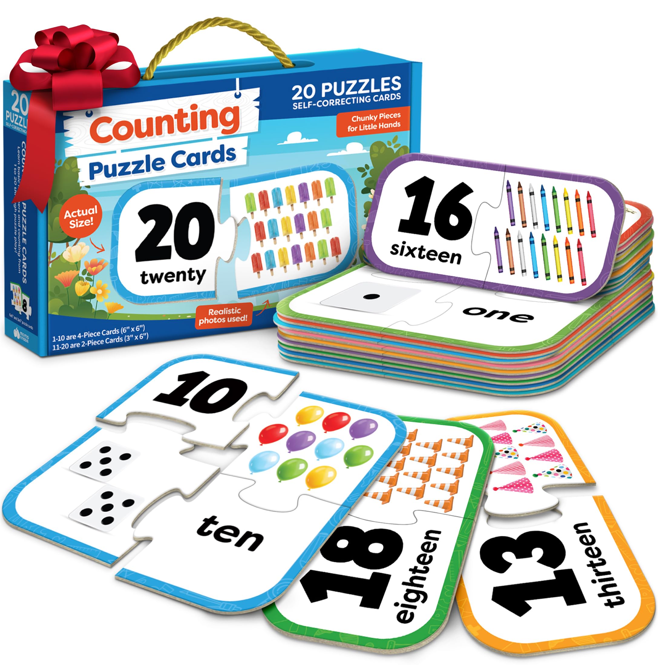 Number Puzzle Kindergarten Math Games - Number Matching Puzzle - 20 Sets Learning Numbers Puzzles - Counting Toys for Toddlers Kids Ages 3-5 - Preschool Learning Activities - Puzzles for Toddlers 2-4