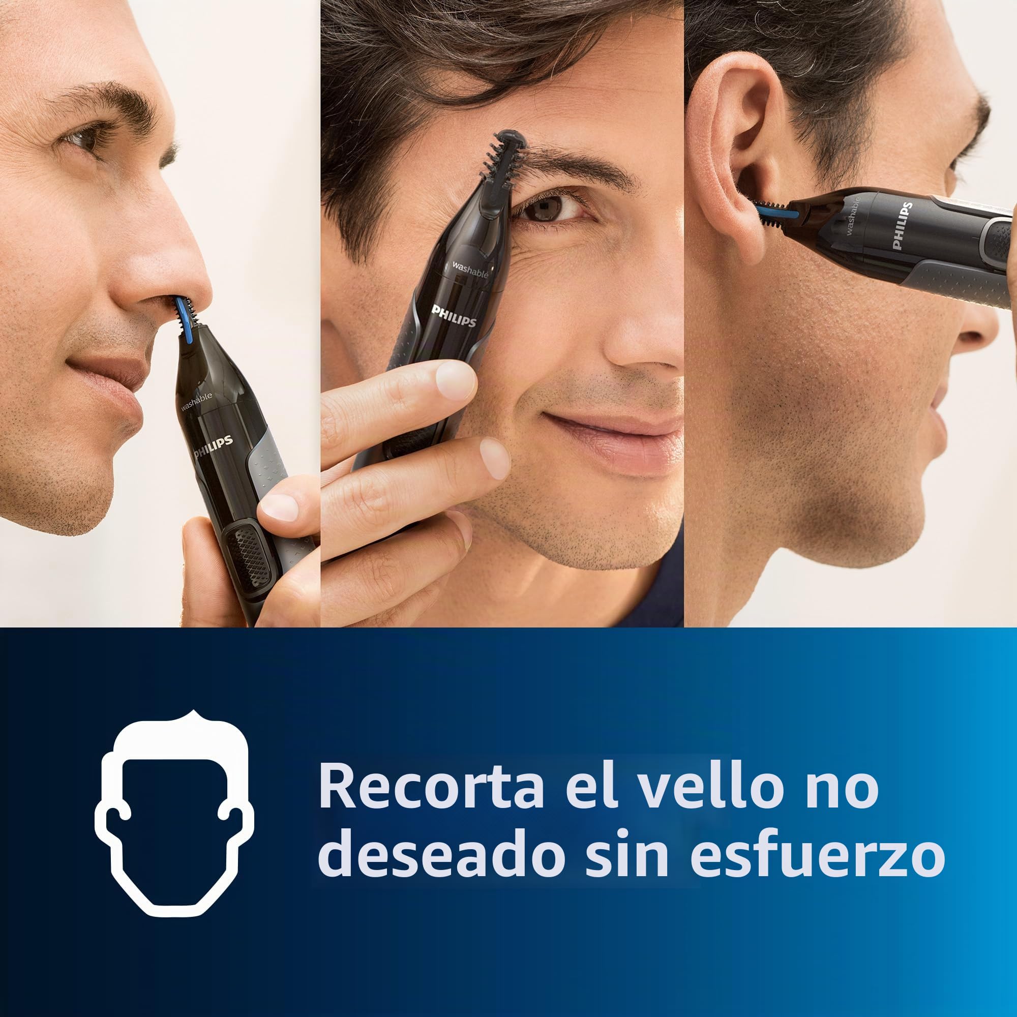Philips Serie 3000 Recortador de vello nasal, recortador para el vello de la nariz, las orejas y las cejas con tecnología PrecisionTrim (modelo NT3650/16)