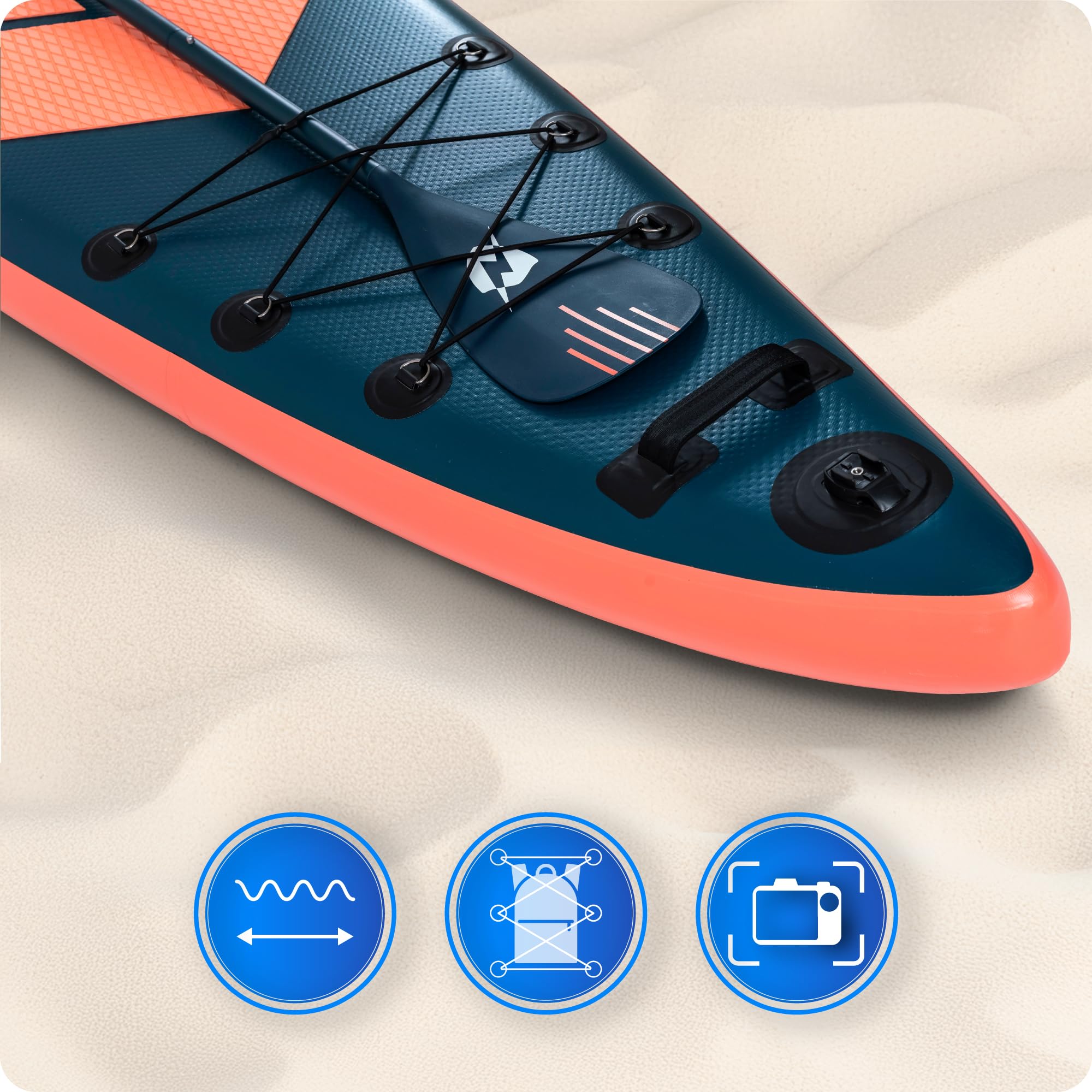THUNDER Sup Gonflable 365 cm avec Siège Kayak & Support Caméra – Set Touring Complet avec Pompe, Pagaie & Sac à roulettes – Sup Pro jusqu'à 150 kg