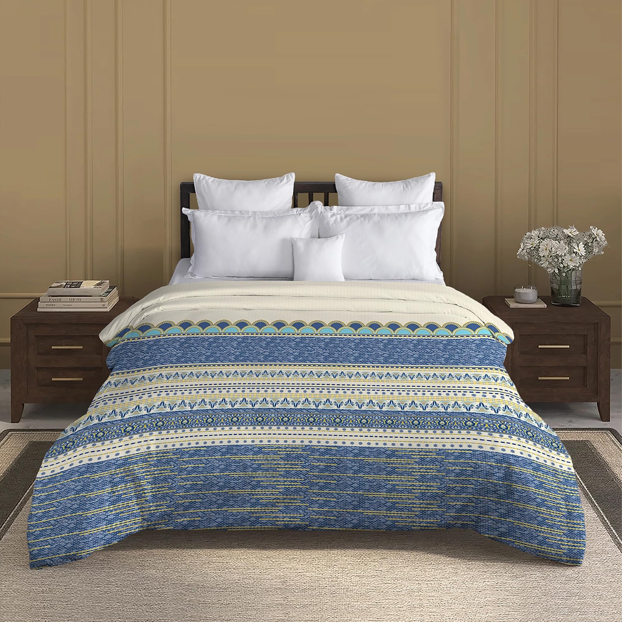 MYTRIDENT Gates Around The Globe Comforter for Double Bed, King Size (224 cm x 264 cm), 180 TC, 100% Cotton, 150 GSM Polyfiber Filling, Amara-image-3