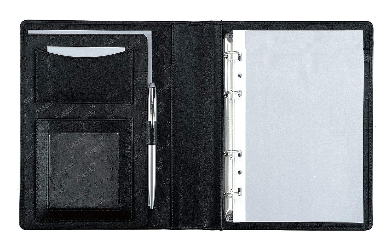 Alassio 30003-1 - Ringbuchmappe BENACO im DIN A5 Format, Schreibmappe aus Lederimitat, Dokumentenmappe in schwarz, Mappe ca. 23 x 18 x 3 cm