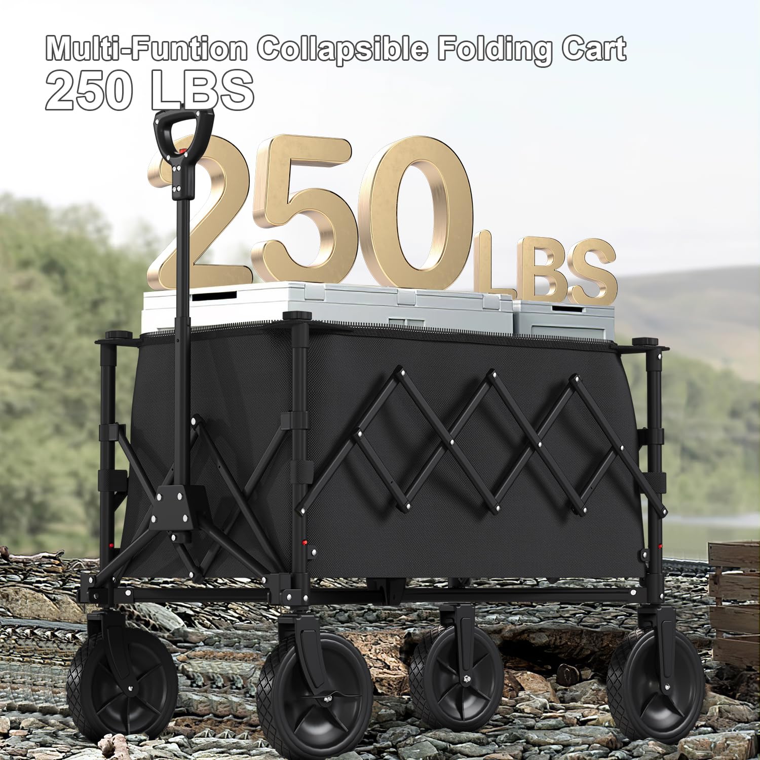 Chariot De Plage Pliable PORTAL - 4 Roues Tout Terrain, Capacité 102kg | Idéal Camping, Transport, Pique-Nique