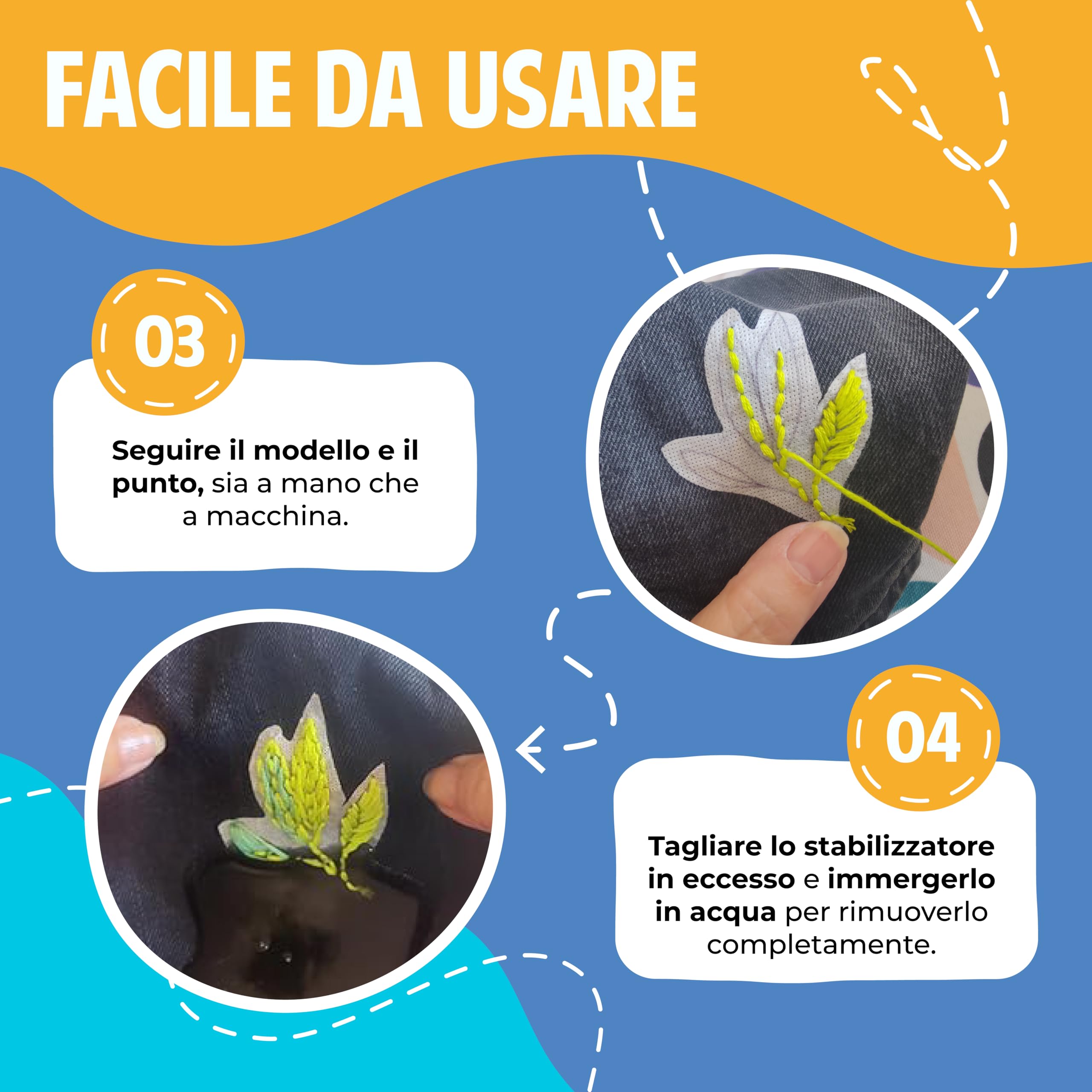 Carta Adesiva Idrosolubile per Ricamare – 16 Fogli A4 Stampabili – Carta per Ricamo Adesiva e Solubile in Acqua – Stabilizzatore Ricamo per Stick and Stitch, per Ricamare a Mano o Macchina