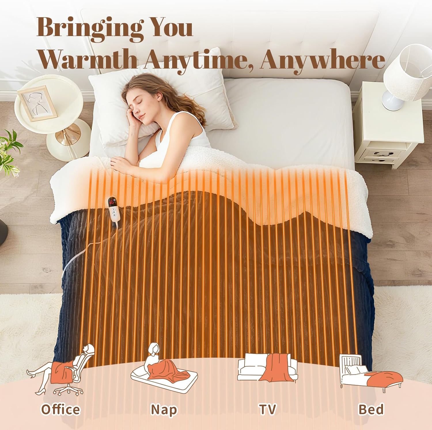 Electric Heated Throw Blanket - 50"x60" Fast Heating Bed Blankets with 6 Heating Levels & 4 Hours Auto Off, Soft Ribbed Flannel Sherpa, Over-Heated Protection ETL, Navy Blue - Image 7