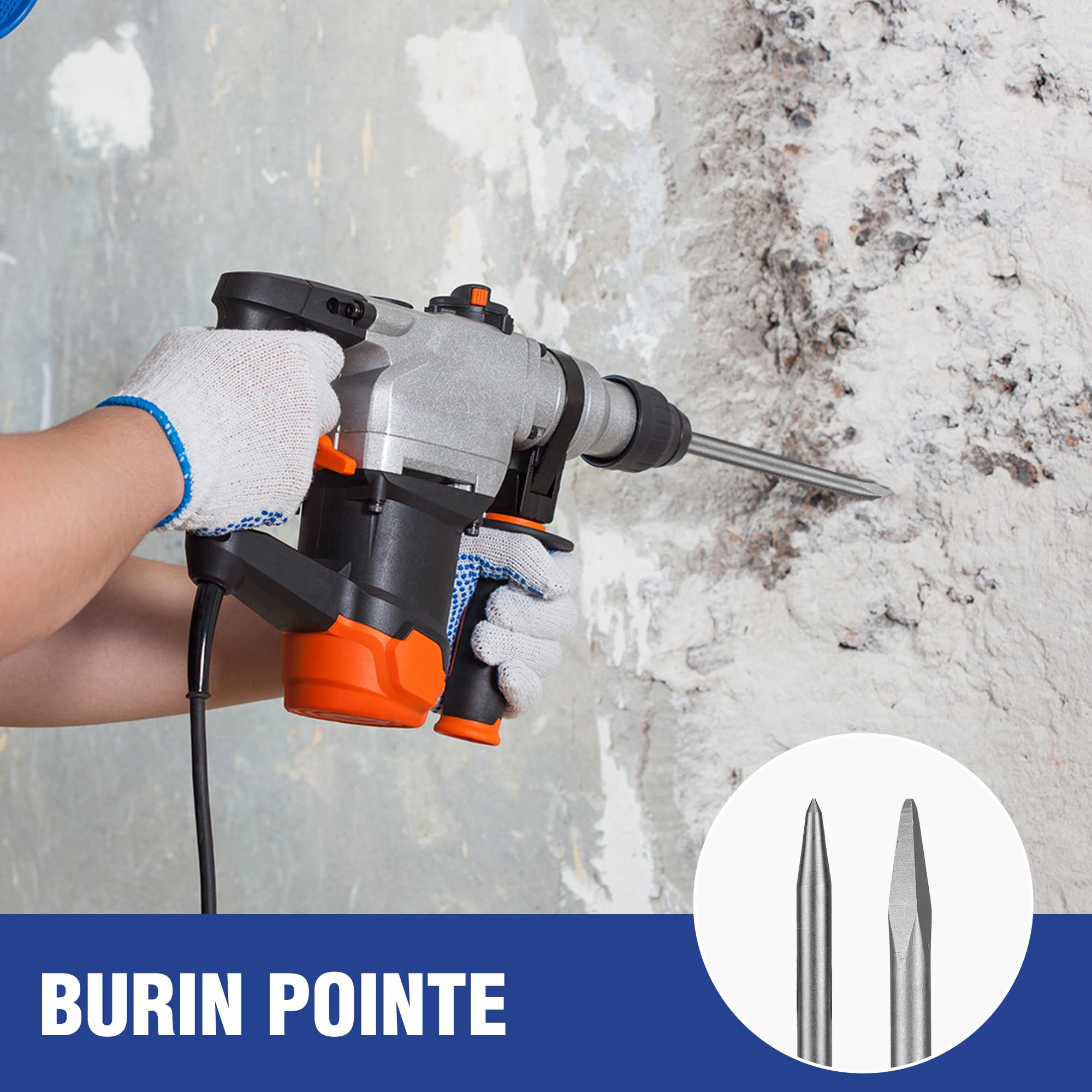 WORKPRO Jeu de 15 Forets et Burins SDS-Plus | Ensemble de Forets à Béton avec Burins Pointus et Plats pour Brique, Ciment, Pierre, Béton et Maçonnerie