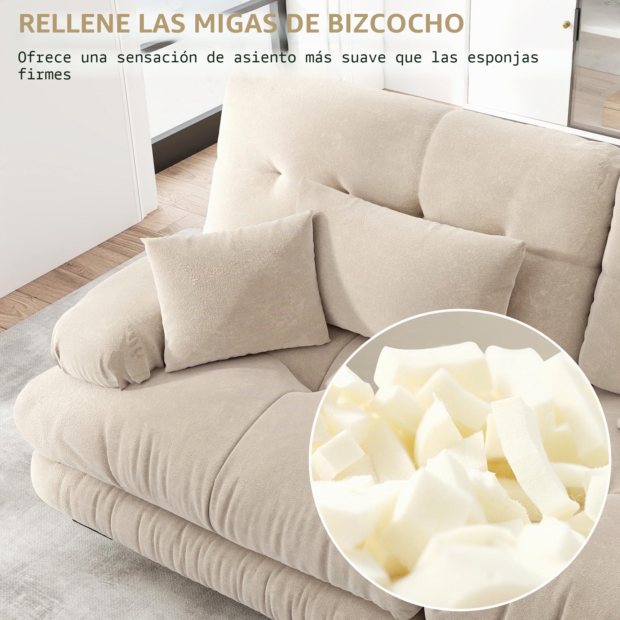 Muskel Sofá esquinero modular, juego de sofá en forma de U para salón, 4 plazas, cómodos sofás en la nube con otomano móvil, combinación de bricolaje, chenilla, marrón claro (Light Coffee)