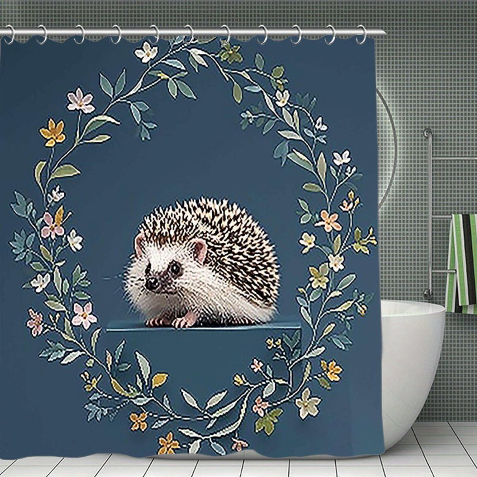 FekiLoot Cute Little Hedgehog Shower Curtain Minimalist Aesthetic Bath Curtain with Hooks Simple Water Resistant Bathroom Shower Curtains Cute Blackout Privacy Curtains Cloth Curtain