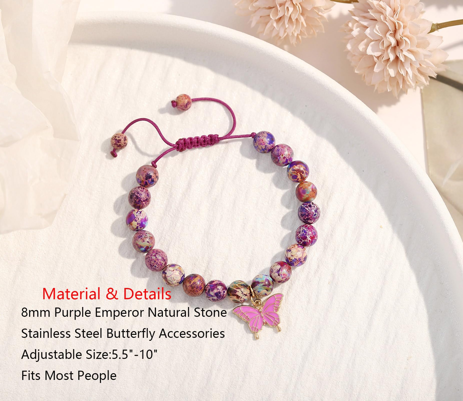 Braccialetto di compleanno per 6-18 anni, braccialetto con ciondolo a forma di farfalla con pietra naturale viola, regalo per figlia, nipote, nipote, adolescente, regalo per le vacanze